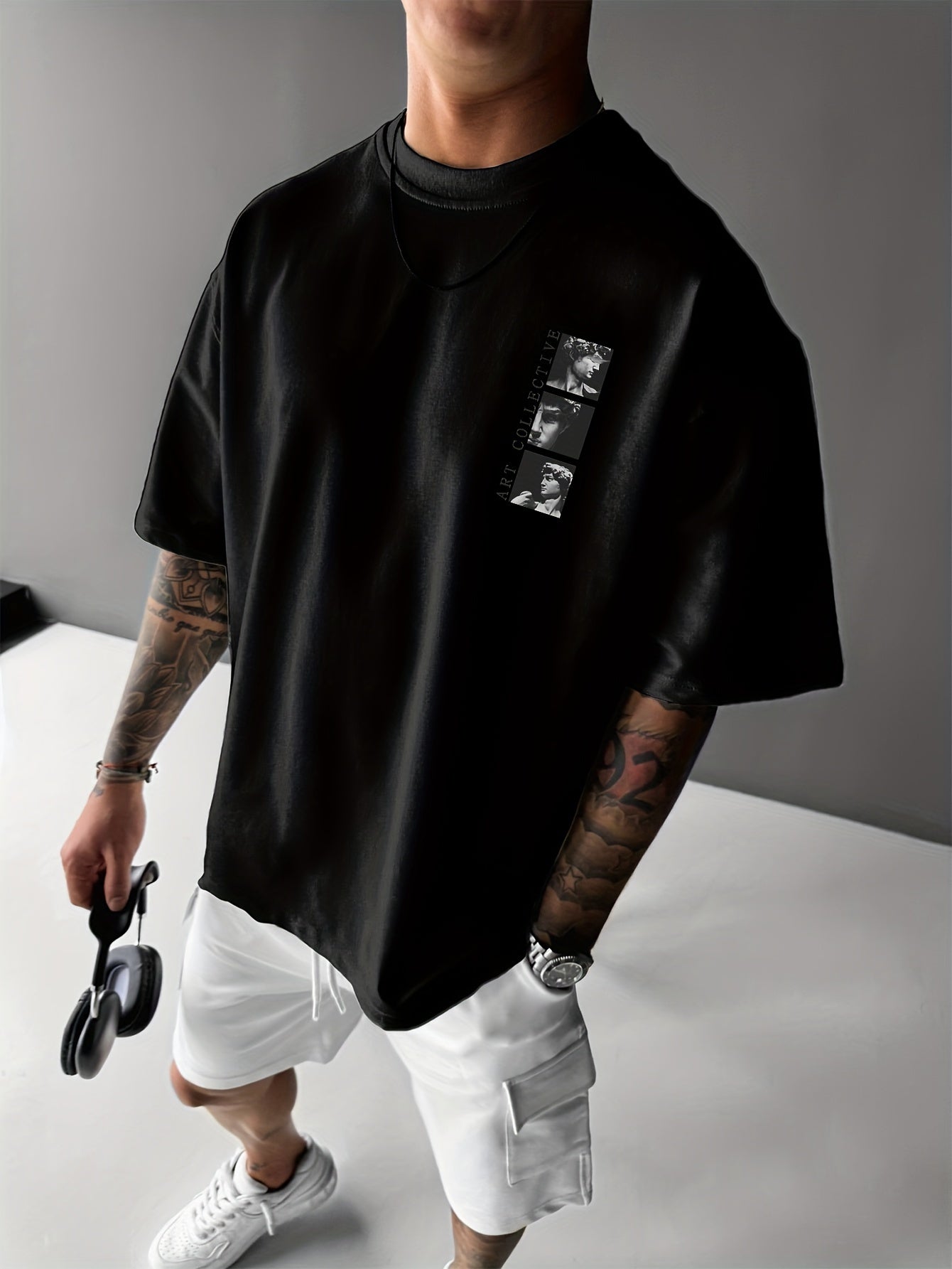 Men's Street Style Loose-Fit T-Shirt with Unique Back Print - Breathable Polyester, Machine Washable