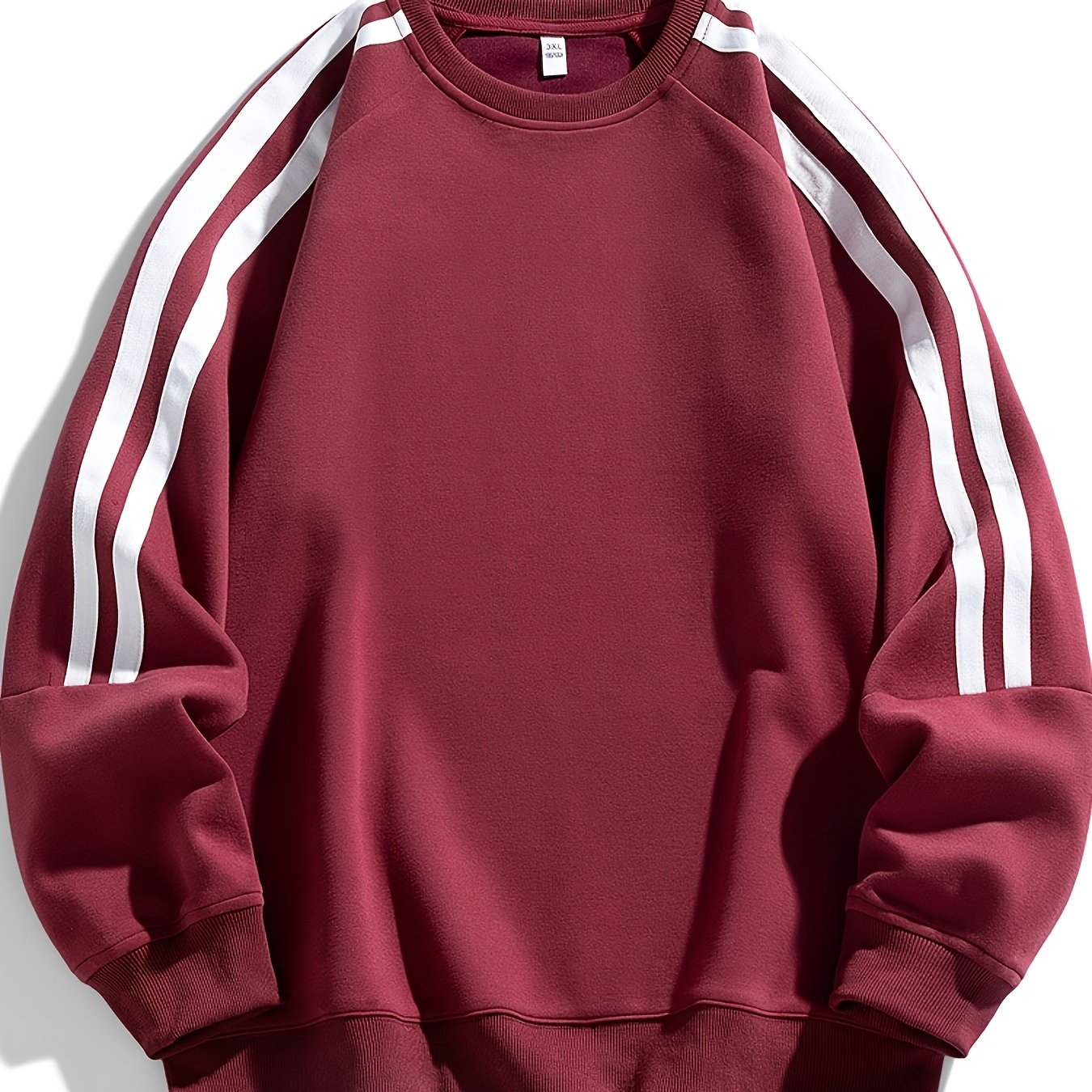 Men'S Casual Crew Neck Hoodie, 100% Polyester Knit Fabric, Solid Color with Side Stripes, Regular Fit, Non-Stretch, 250g/m² - Comfortable and Stylish for Street and Outdoor Activities