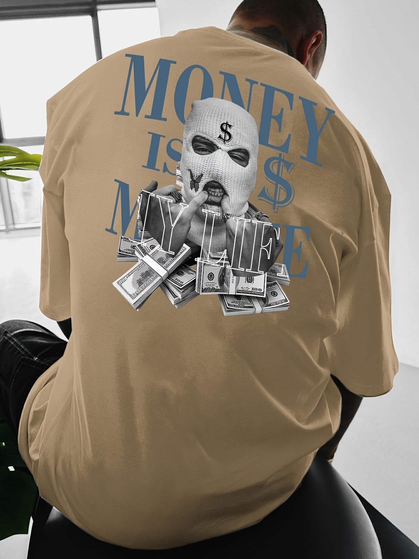 Men'S Streetwear Graphic Money & Wealth Print T-Shirt - 100% Polyester Crew Neck Short Sleeve Loose-Fit Shirt with Slight Stretch - Summer Knit Fabric Geometric Pattern Tee