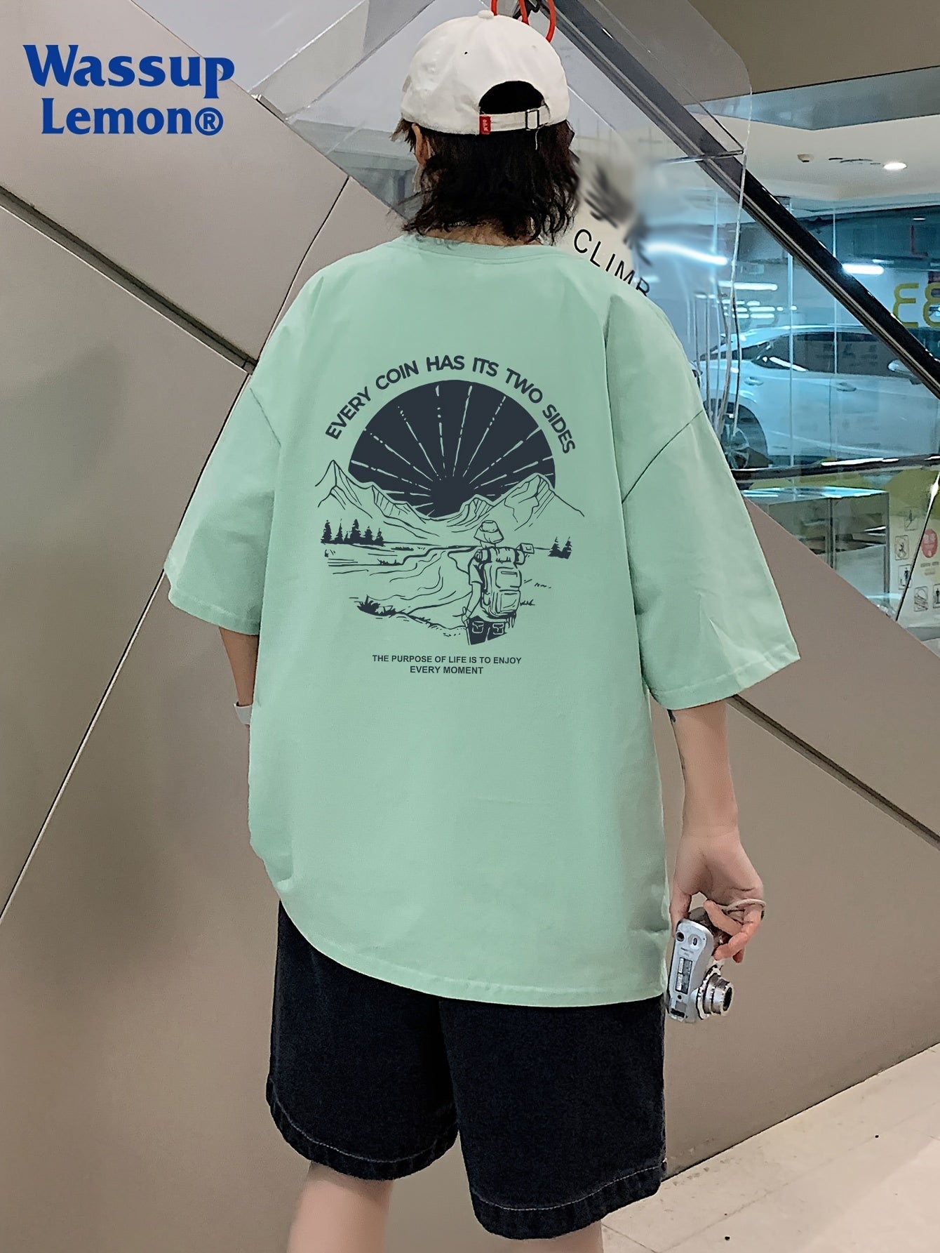 Men's Loose 100% Cotton Mountain Graphic Print T-shirt, Casual Short Sleeve Crew Neck Tee, Men's Clothing For Summer Outdoor