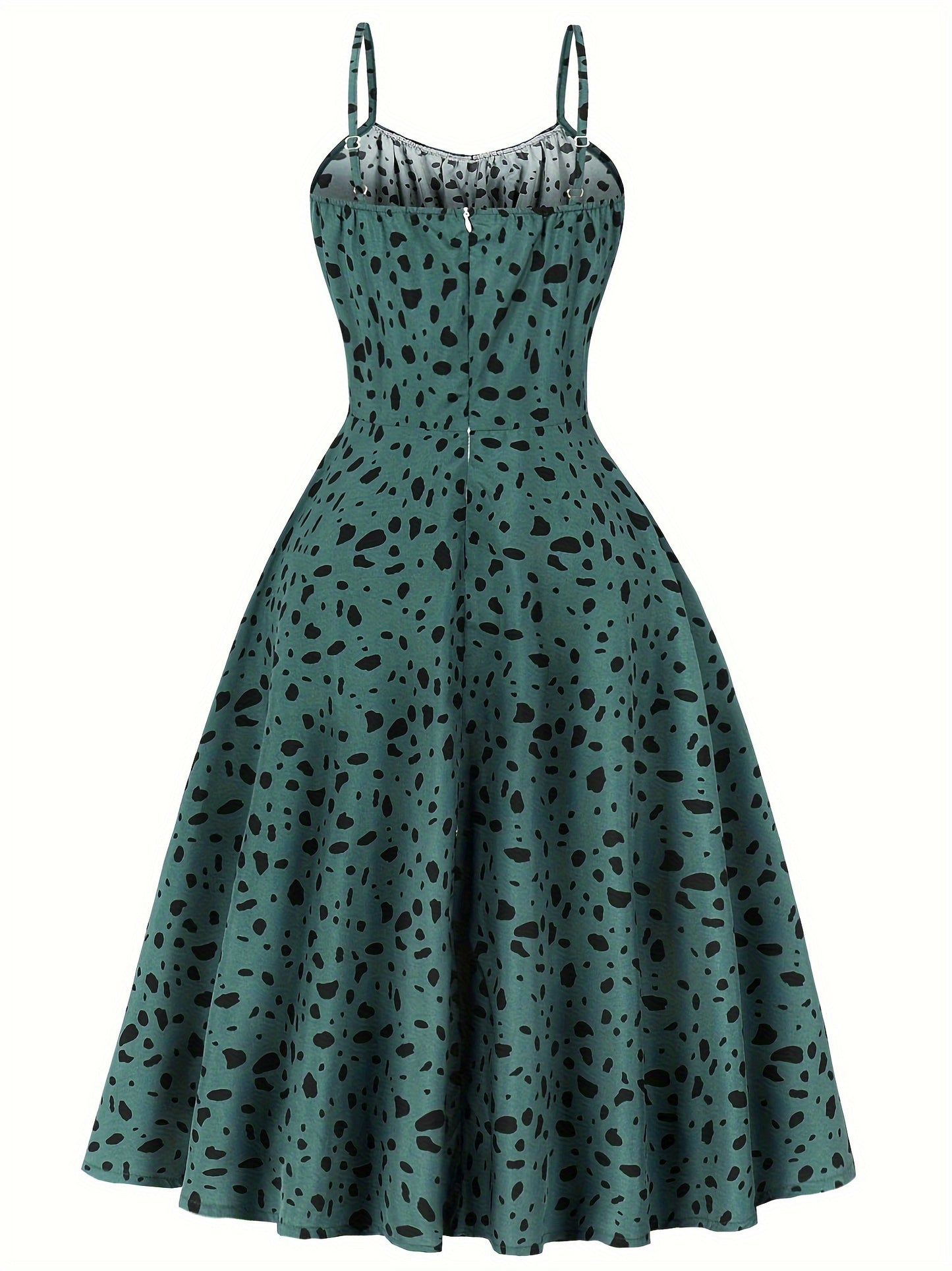 Vintage Style Polyester A-Line Dress with Ditsy Floral Pattern, Spaghetti Strap, and Faux Drawstring Detail for Women - Summer Party Cocktail Dress
