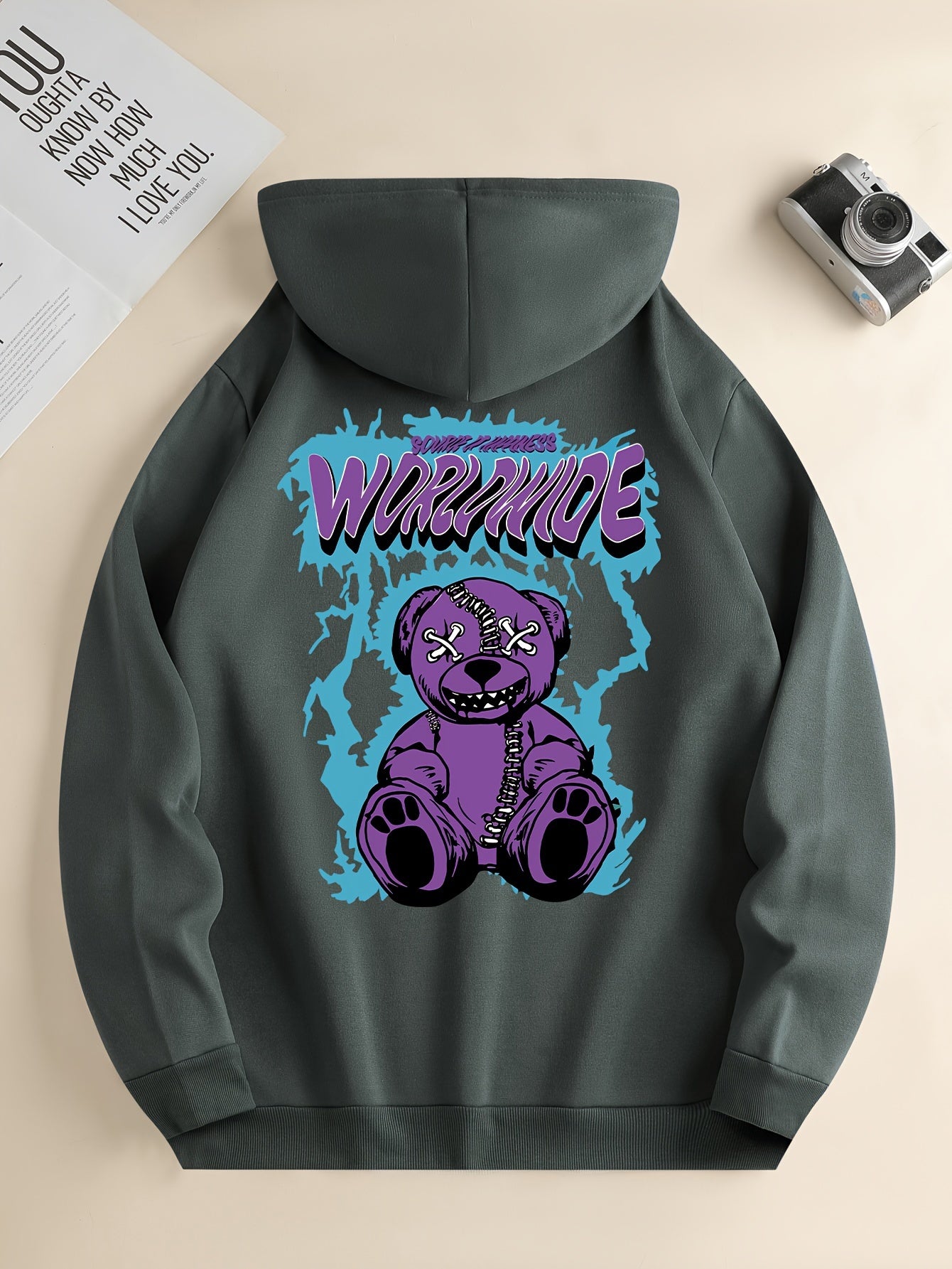 Worldwide Print Hoodie, Cool Hoodies For Men, Men's Casual Graphic Design Pullover Hooded Sweatshirt Retro Color Block Streetwear For Winter Fall, As Gifts