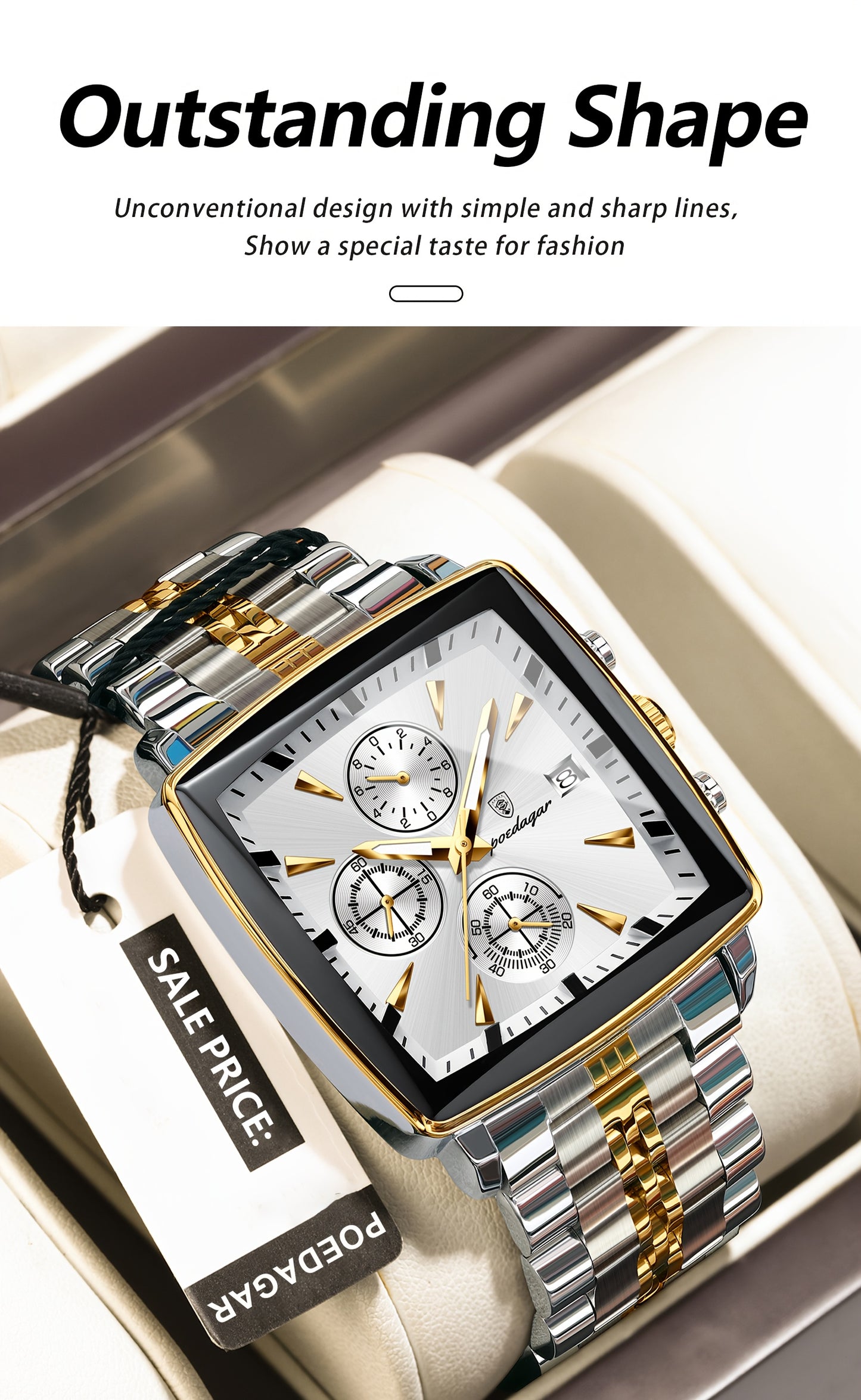 POEDAGAR Men'S Business Quartz Watch, Stainless Steel Square Dial, Luminous Hands, Date Calendar, Battery Powered, with Non-Rechargeable Button Battery, for Thanksgiving & Christmas Gifts, Water Resistant