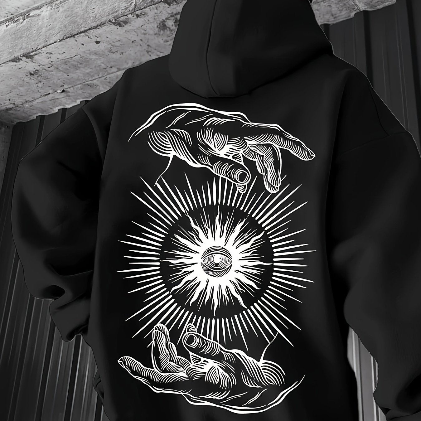 Men'S Casual Hooded Sweatshirt with Finger Print Eye Graphic, French Terry Fabric, Loose Fit Knit Hoodie with Pocket, Non-Stretch Hoodie for Daily Outdoor Wear