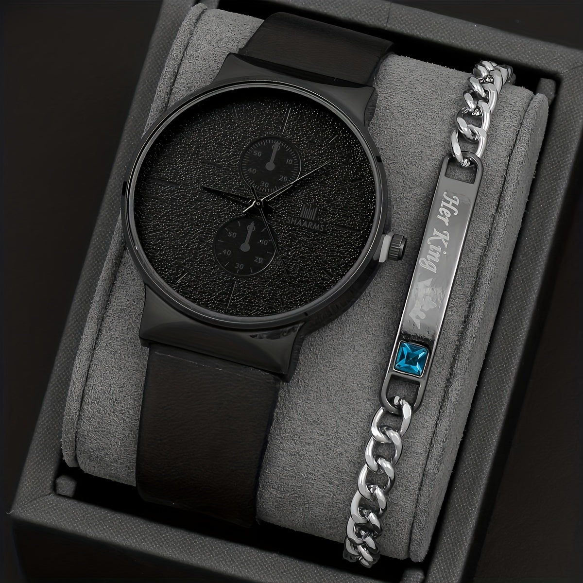 2pcs/set, Fashion Men's Simple Business Quartz Watch & Bracelet Set, Ideal Choice For Gifts