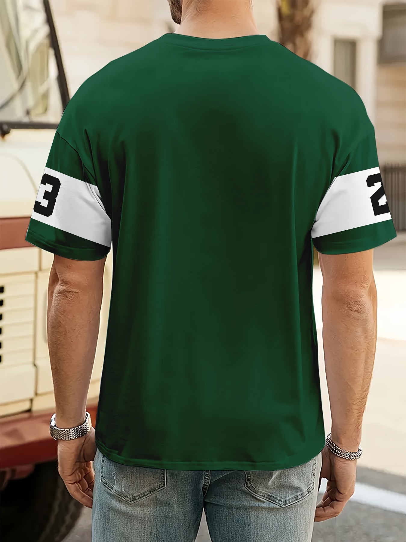 Men's Casual Graphic T-Shirt With Racing Digital Print, Polyester Fiber, Relaxed Fit, Round Neck, Breathable And Soft