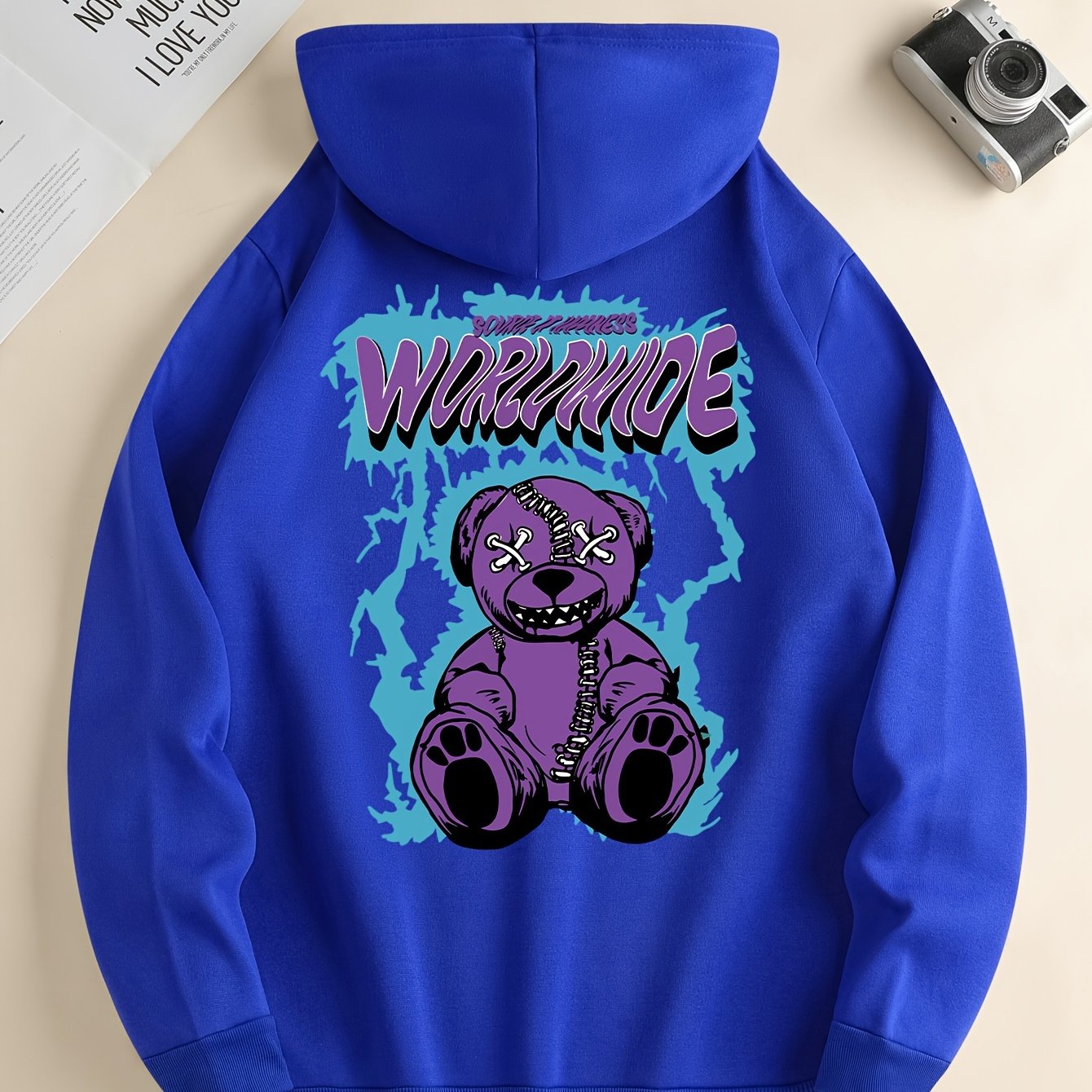Worldwide Print Hoodie, Cool Hoodies For Men, Men's Casual Graphic Design Pullover Hooded Sweatshirt Retro Color Block Streetwear For Winter Fall, As Gifts