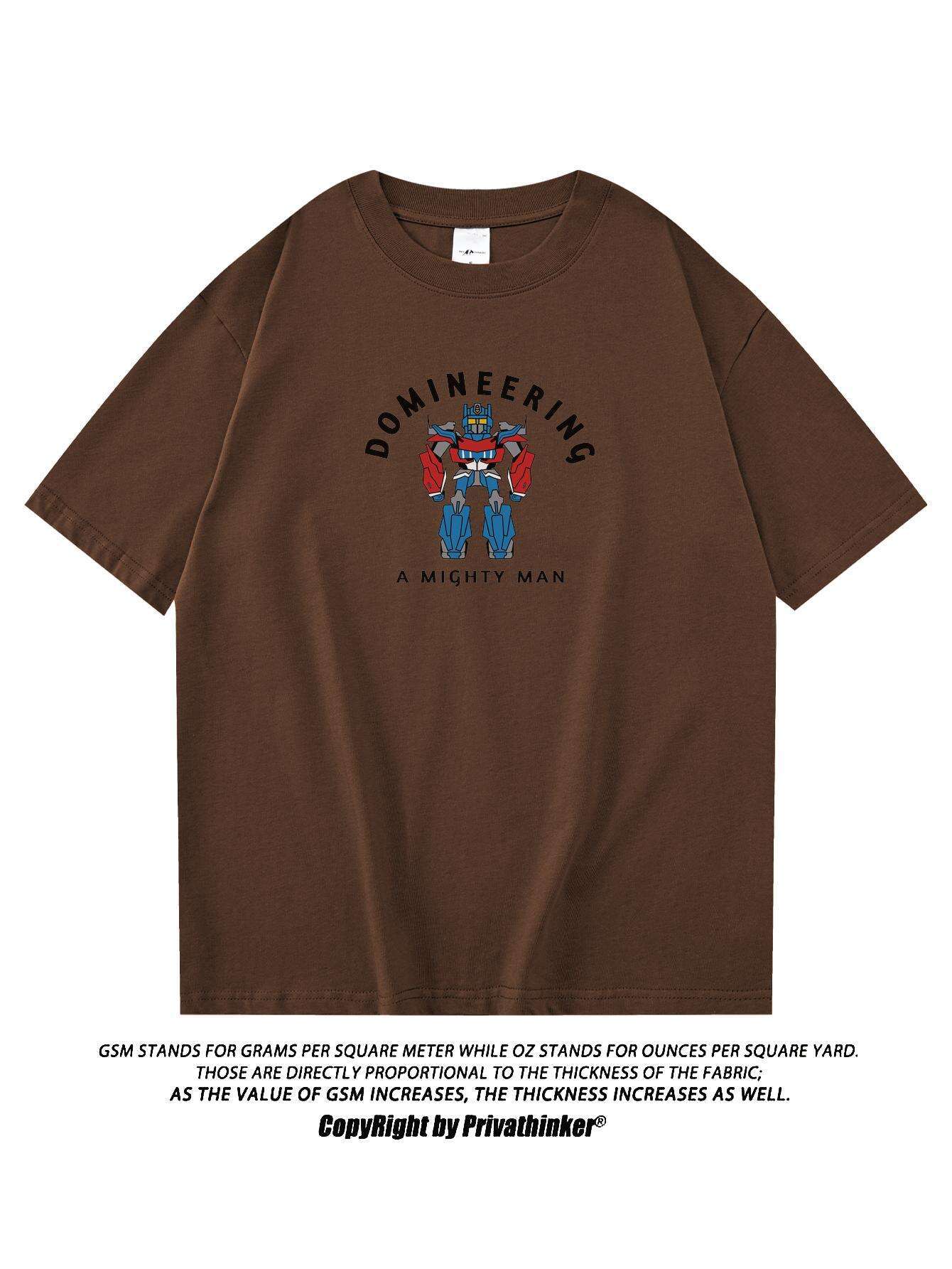 PRIVATHINKER "Domineering A Mighty for Man" Graphic Tee - 100% Cotton, Oversized Casual Hip Hop Style, Short Sleeve T-Shirt with Robot Print, Summer Streetwear for Men and Women