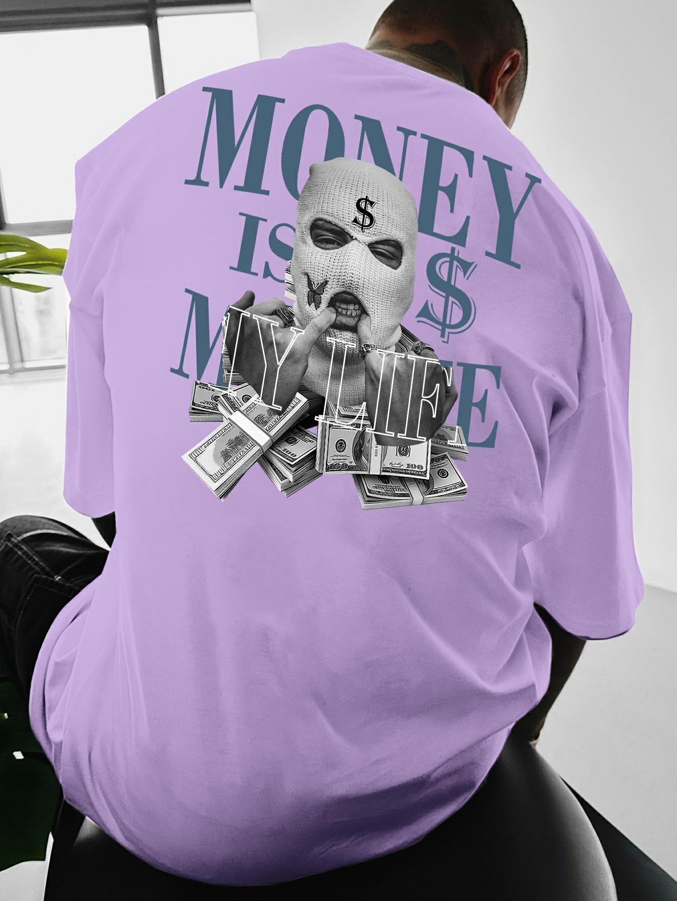 Men'S Streetwear Graphic Money & Wealth Print T-Shirt - 100% Polyester Crew Neck Short Sleeve Loose-Fit Shirt with Slight Stretch - Summer Knit Fabric Geometric Pattern Tee