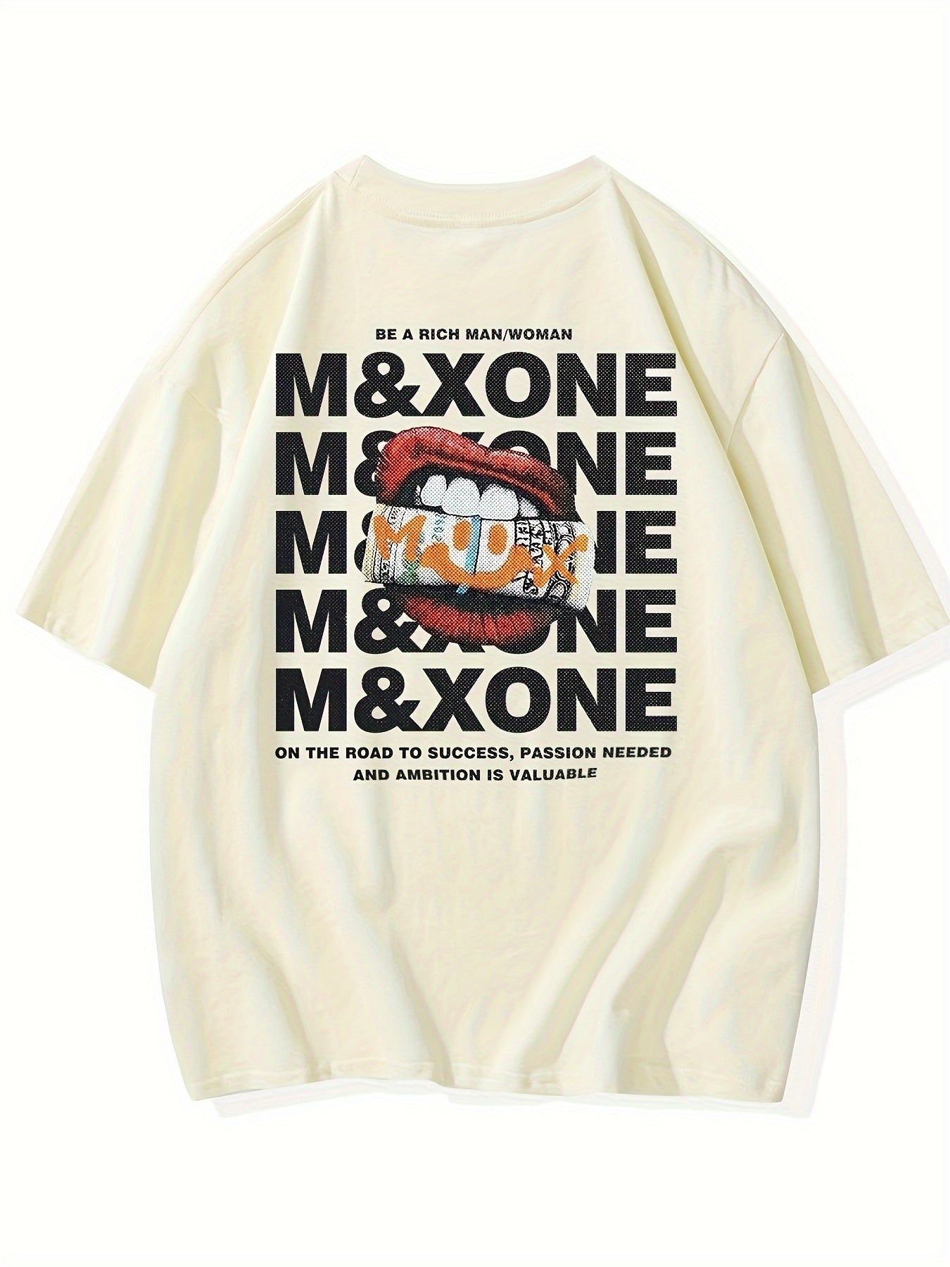 Men's Loose 100% Cotton Teeth Graphic Print T-shirt, Casual Short Sleeve Crew Neck Tee, Men's Clothing For Outdoor