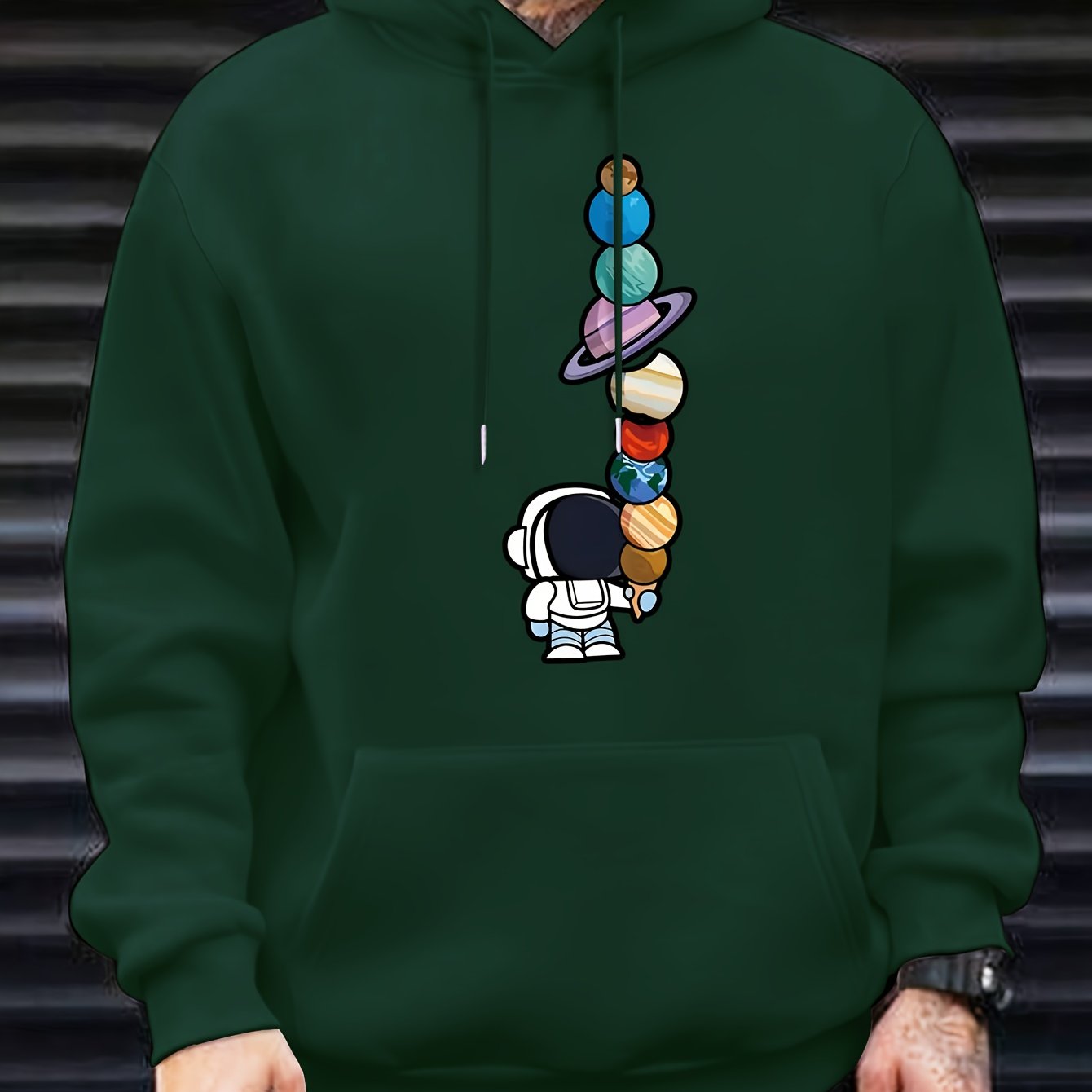Astronaut And Planets Pattern Print Hooded Sweatshirt, Hoodies Fashion Casual Tops For Spring Autumn, Men's Clothing