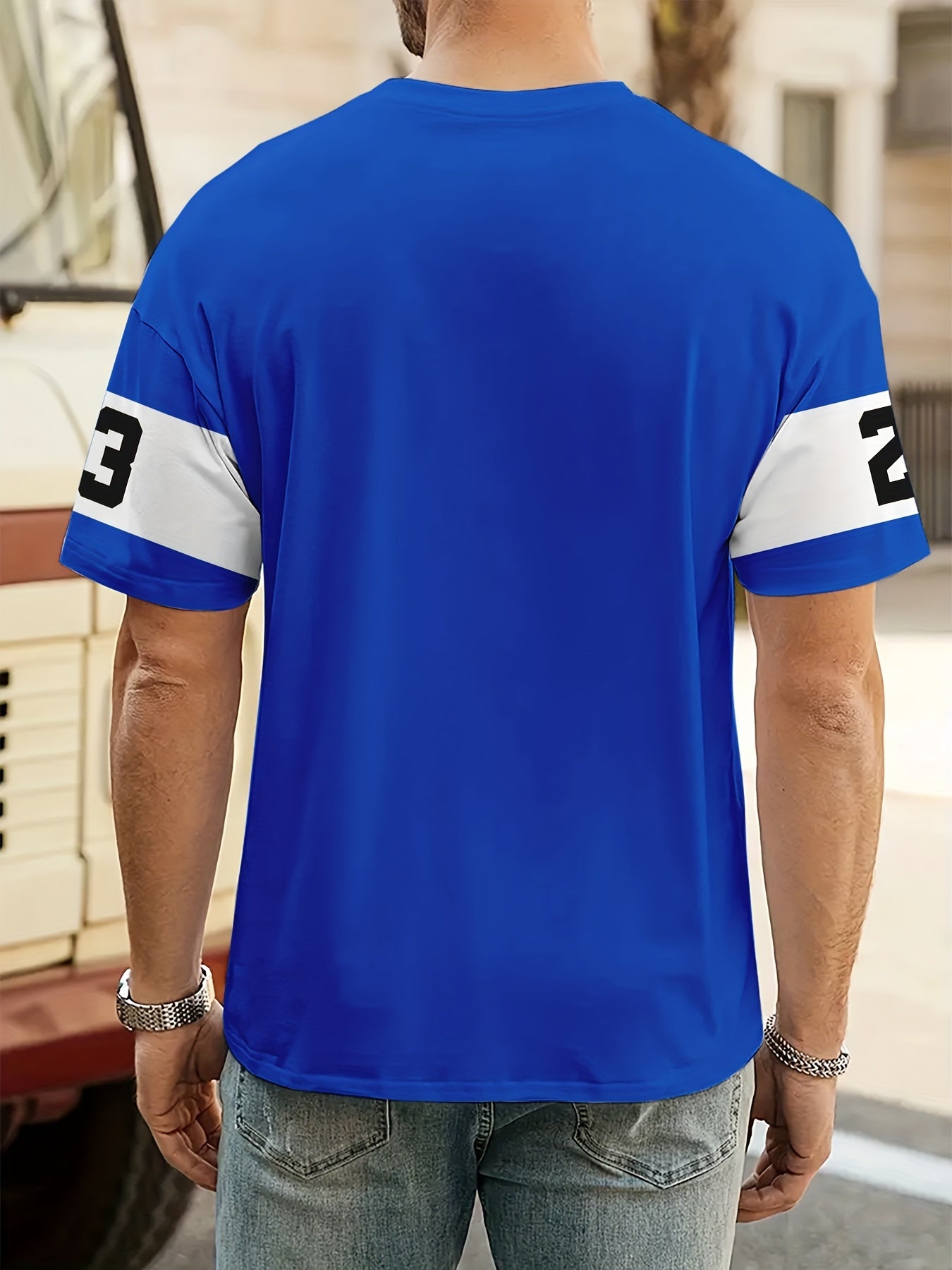 Men's Casual Graphic T-Shirt With Racing Digital Print, Polyester Fiber, Relaxed Fit, Round Neck, Breathable And Soft