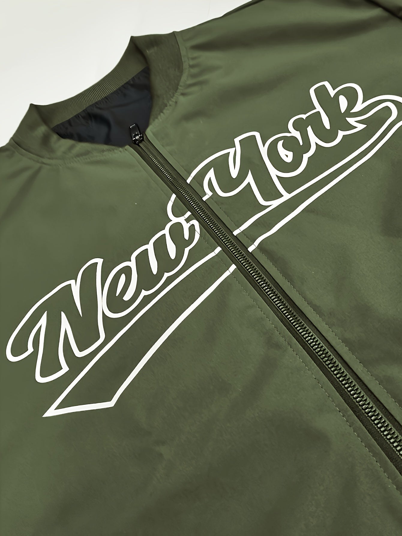 1pc Men'S Casual Bomber Jacket, Polyester 100% Lightweight Windbreaker, Letter Print, Baseball Collar, Long Sleeve, Regular Fit with Pockets, Zippered Front - Daily and Leisure Wear