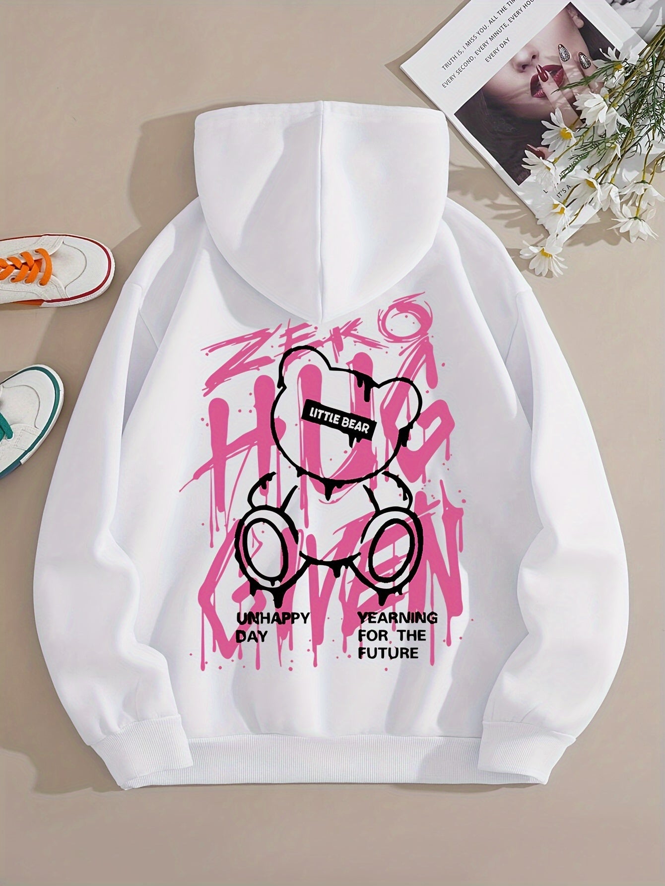 Women's Casual Letter Print Hoodie with Drawstring - Cozy Knit Pullover for Fall & Winter, Machine Washable