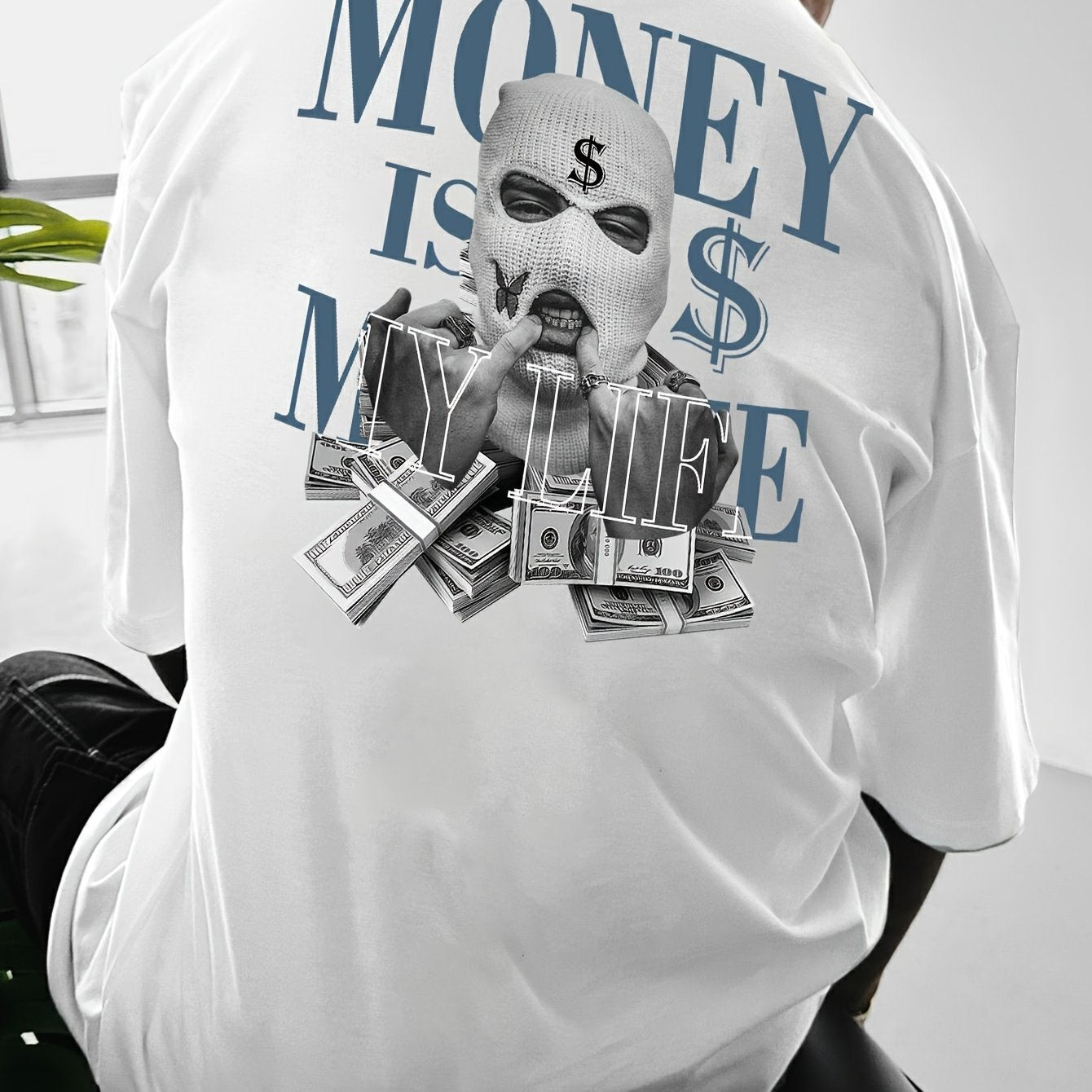 Men'S Streetwear Graphic Money & Wealth Print T-Shirt - 100% Polyester Crew Neck Short Sleeve Loose-Fit Shirt with Slight Stretch - Summer Knit Fabric Geometric Pattern Tee