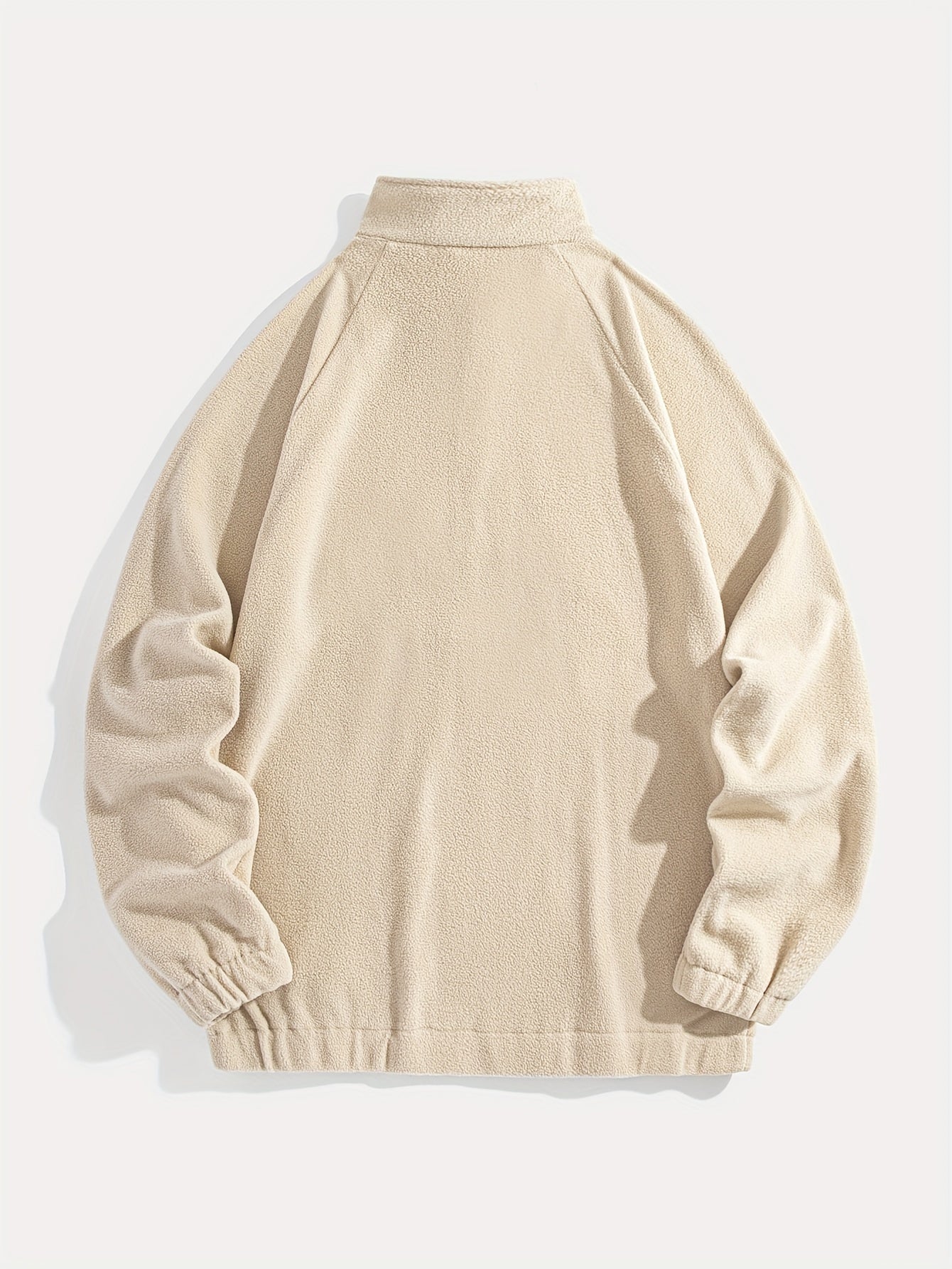 Men's Embroidered Fleece Pullover Sweatshirt with Quarter-Zip Stand Collar - Casual Long Sleeve, Polyester Blend