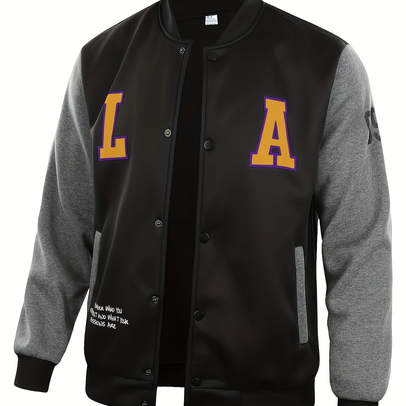 LA-03 Baseball Jacket - Polyester, Round Neck, Non-Transparent, Letter Pattern, Knitted, Loose Fit, Spring/Autumn