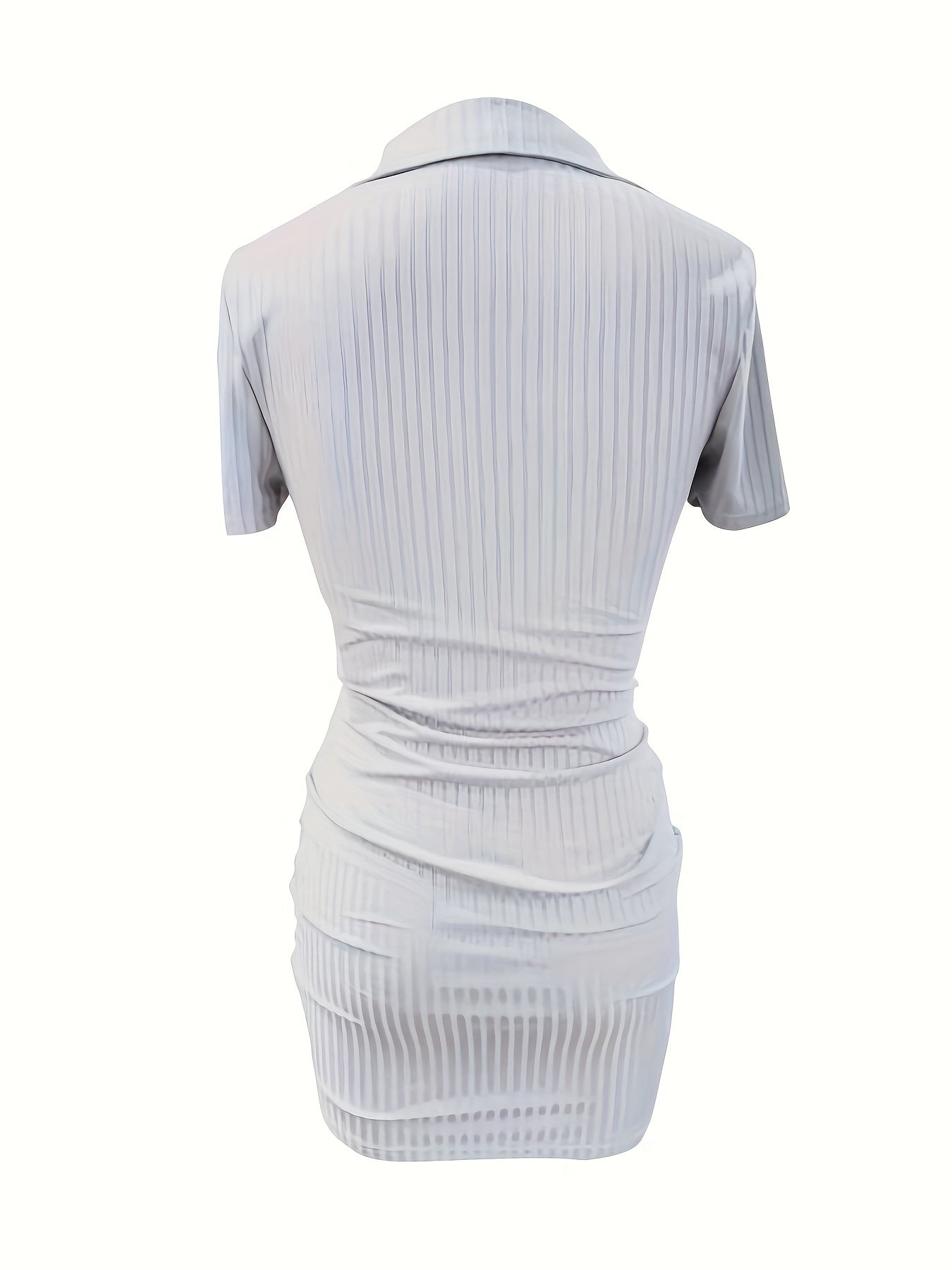 Solid V Neck Dress, Casual Short Sleeve Lapel Bodycon Dress, Women's Clothing