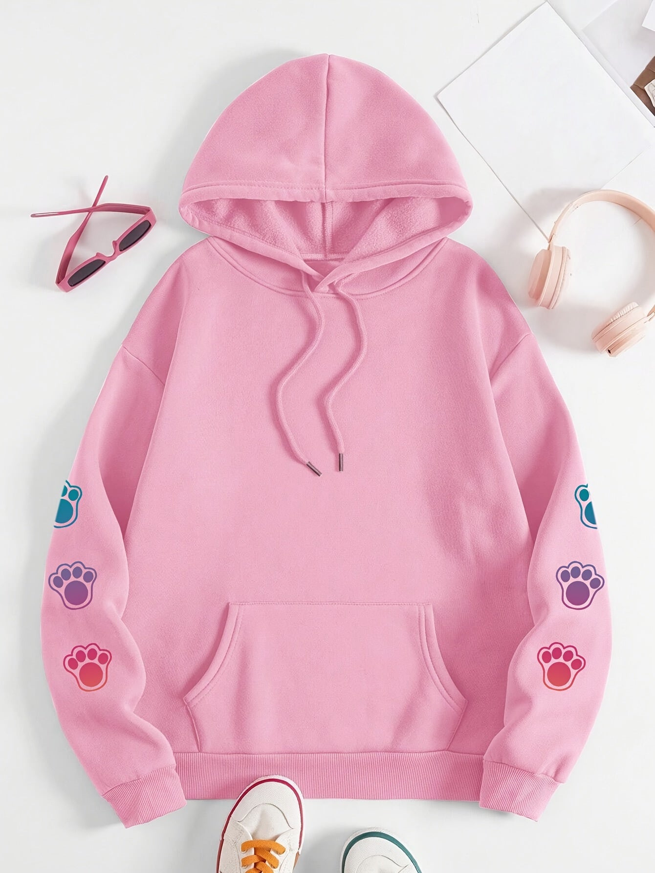 Women's Cozy Puppy Print Hoodie - Casual Long Sleeve with Kangaroo Pocket, Polyester Blend, Machine Washable - Perfect for Fall & Winter