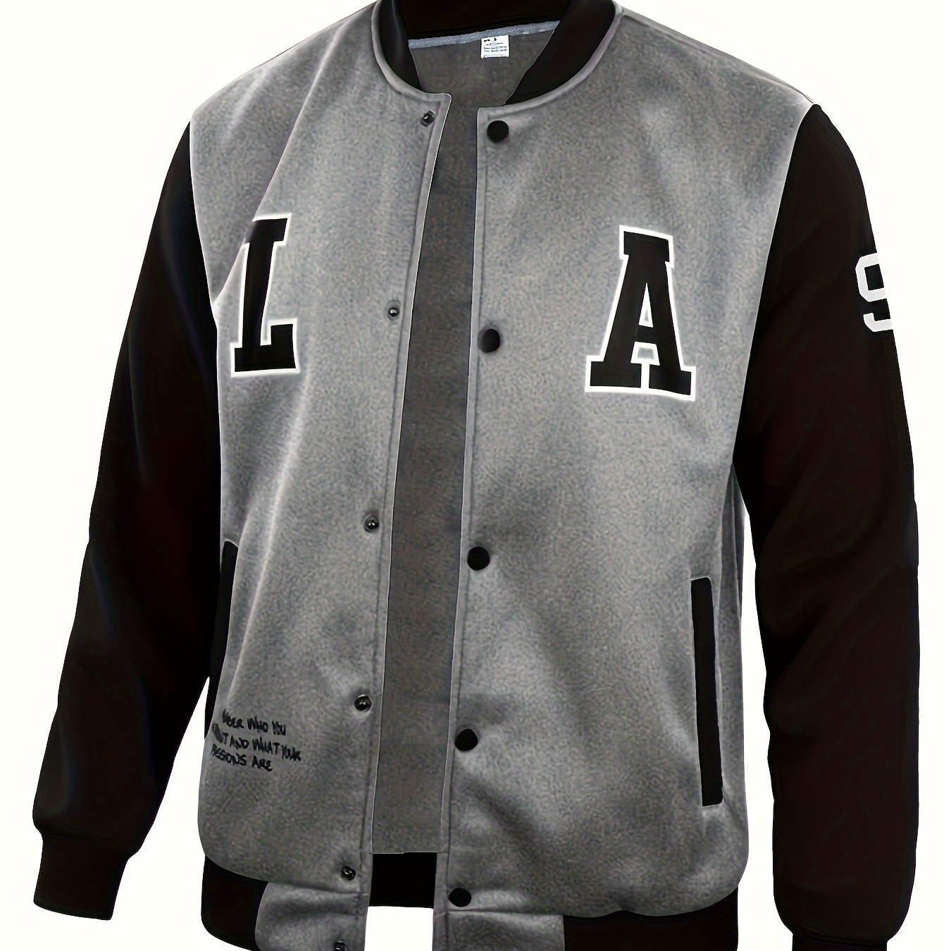 LA-03 Baseball Jacket - Polyester, Round Neck, Non-Transparent, Letter Pattern, Knitted, Loose Fit, Spring/Autumn