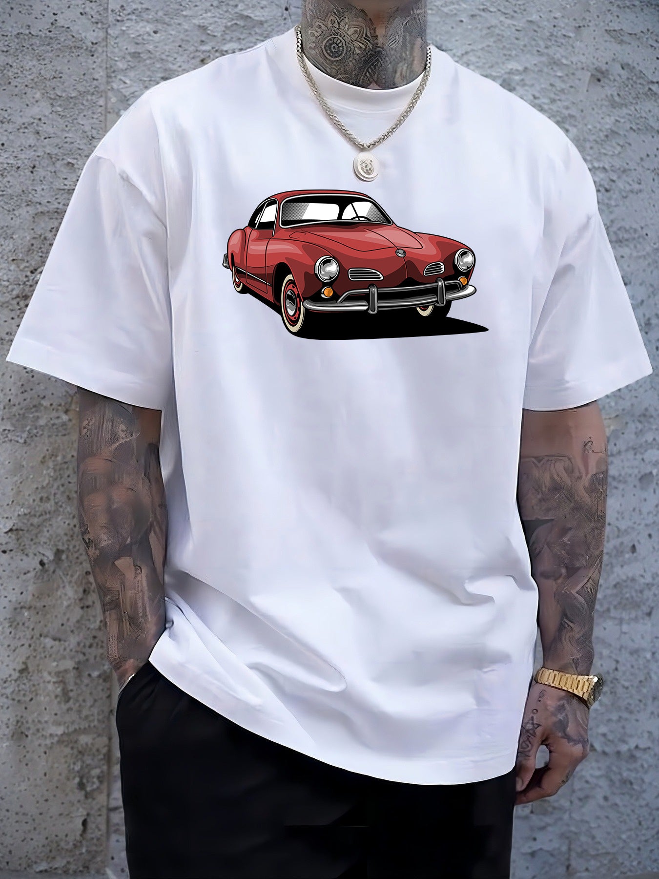 Men's Navy Blue Graphic Tee with Vintage Car Illustration - Casual & Sporty Polyester Round Neck T-Shirt, Machine Washable - Perfect for Summer Outings, Cool Oversized Tee Shirts