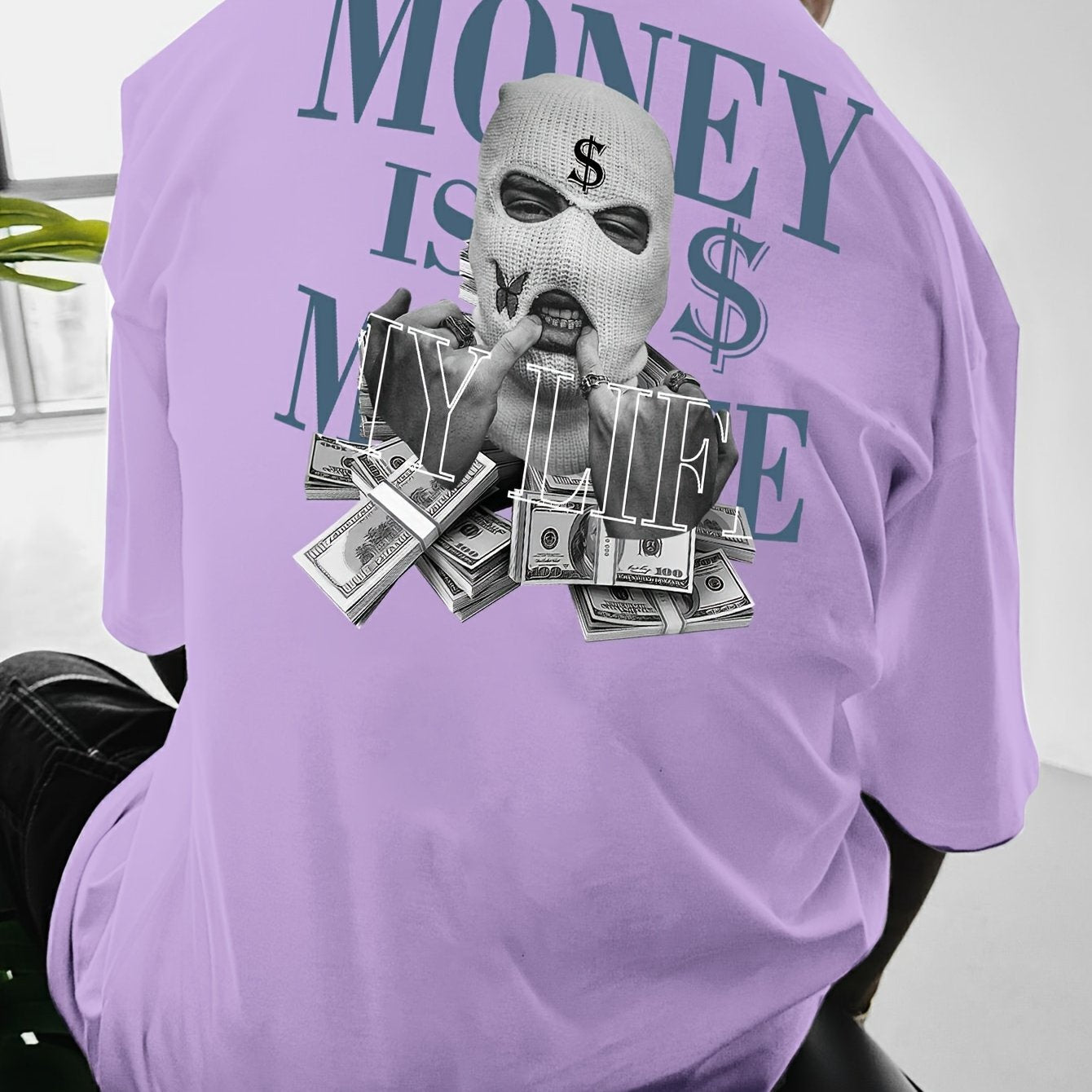 Men'S Streetwear Graphic Money & Wealth Print T-Shirt - 100% Polyester Crew Neck Short Sleeve Loose-Fit Shirt with Slight Stretch - Summer Knit Fabric Geometric Pattern Tee