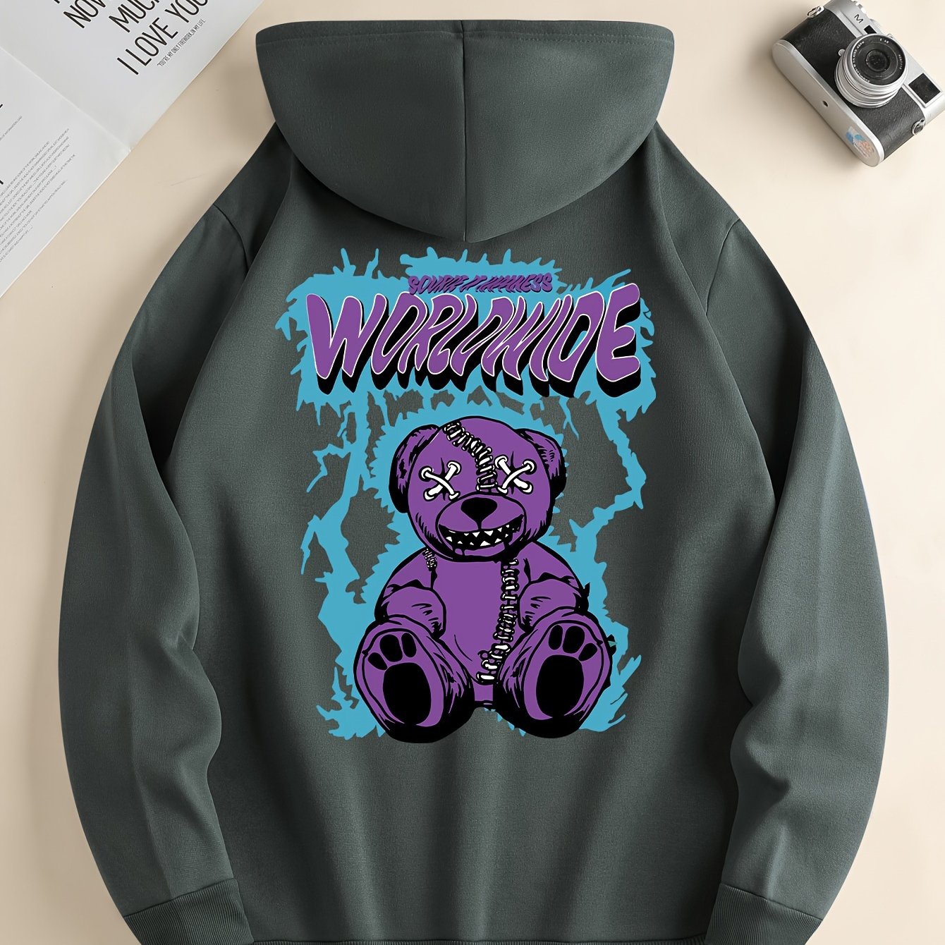 Worldwide Print Hoodie, Cool Hoodies For Men, Men's Casual Graphic Design Pullover Hooded Sweatshirt Retro Color Block Streetwear For Winter Fall, As Gifts