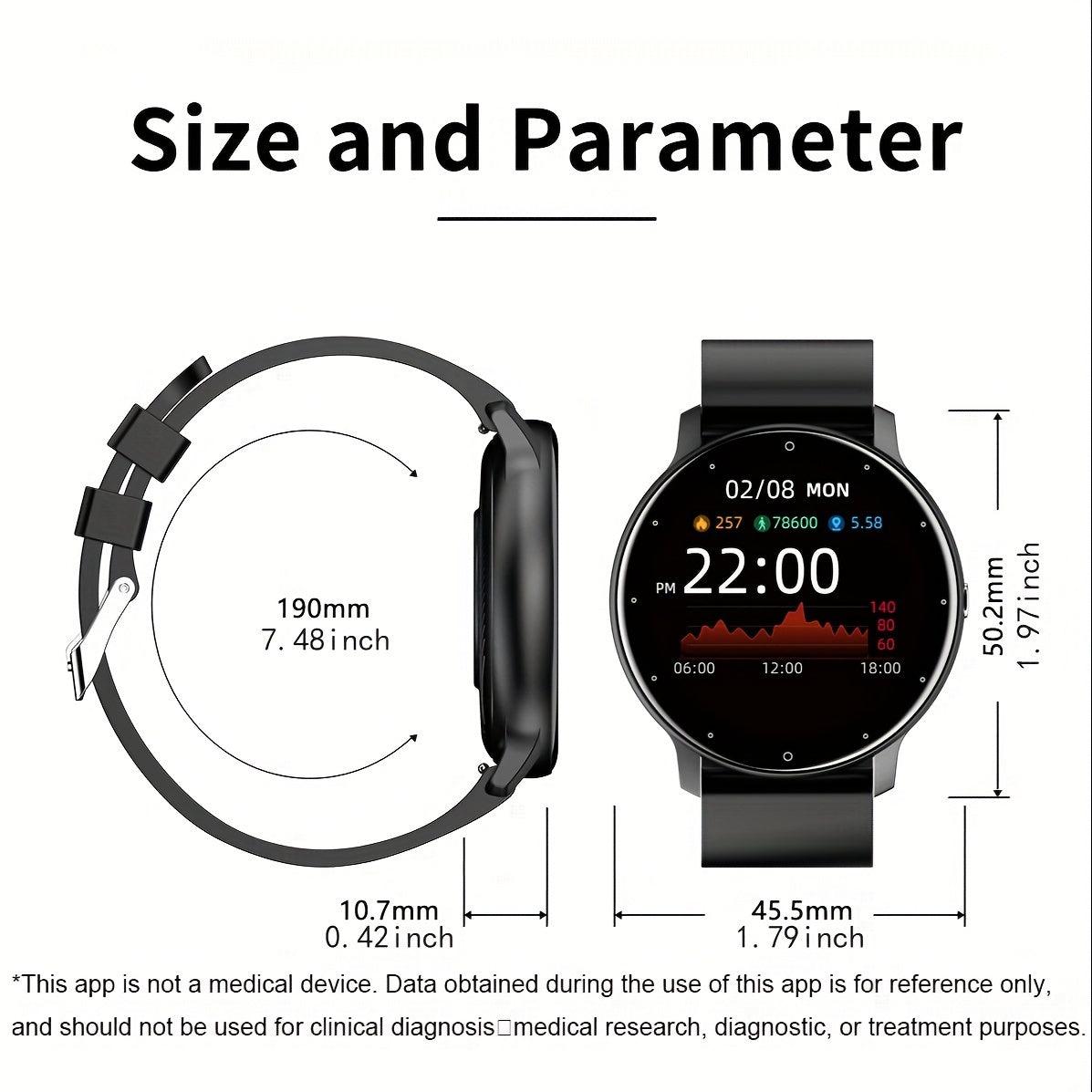 LIGE Smart Watch for Men & Women, Sports Multifunction,, Full Touch Screen, Zinc Alloy Case, Stainless Steel Strap, Digital Display, Date Feature, Rechargeable Lithium Polymer Battery, Compatible with Android & iOS, Round Dia