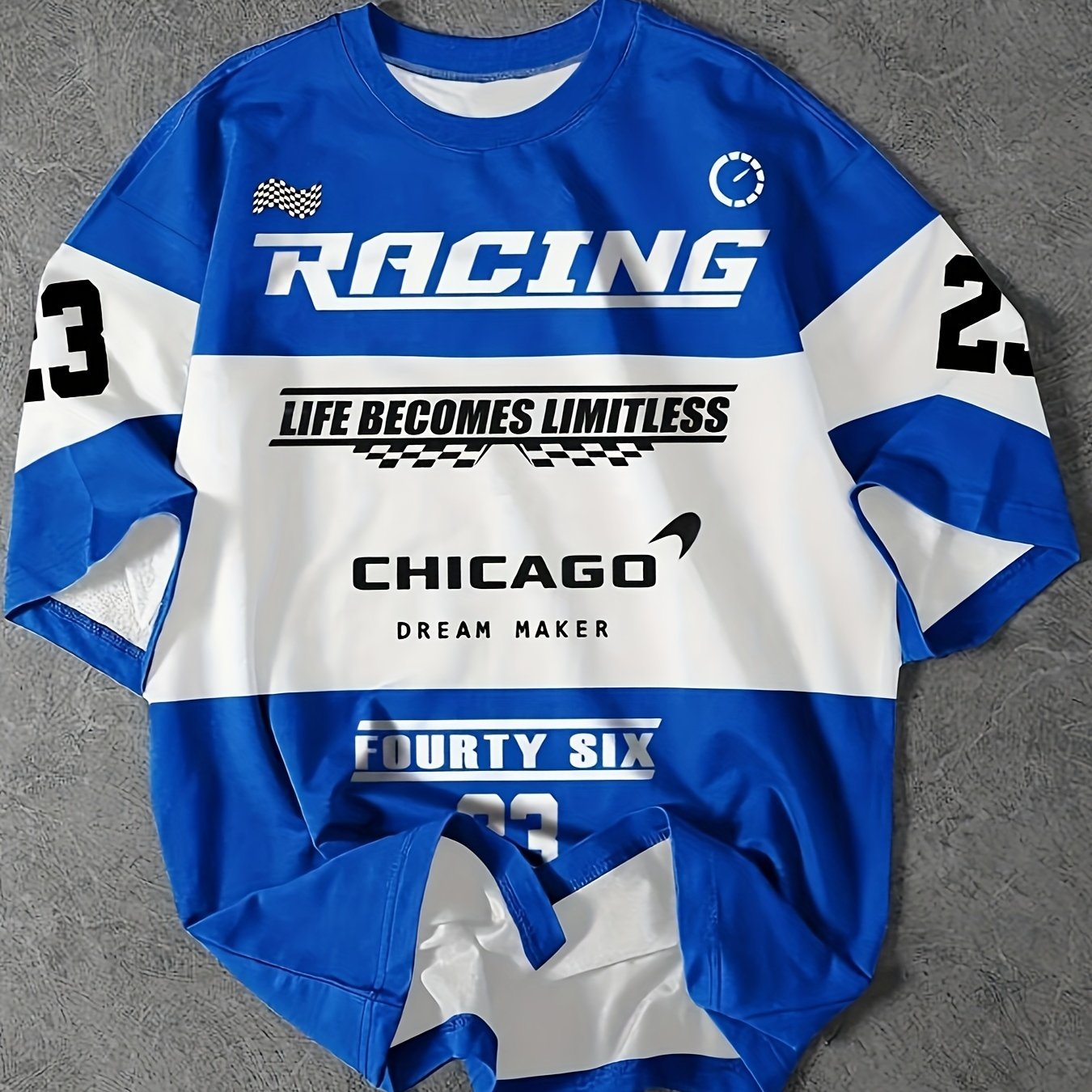 Men's Casual Graphic T-Shirt With Racing Digital Print, Polyester Fiber, Relaxed Fit, Round Neck, Breathable And Soft