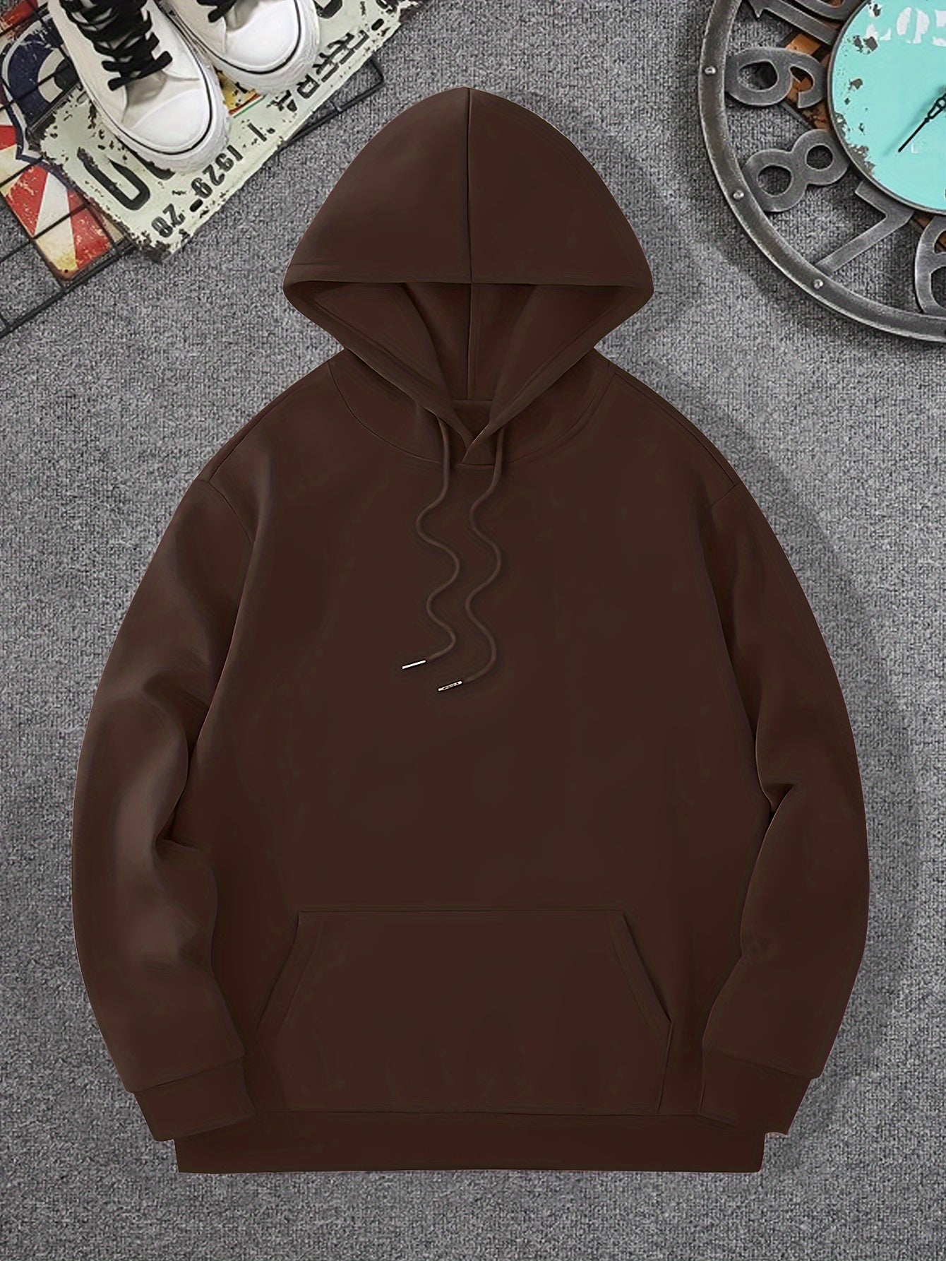 Men's Casual Hoodie with Geometric Print - Drawstring, Kangaroo Pocket Pullover Sweatshirt for Spring/Fall