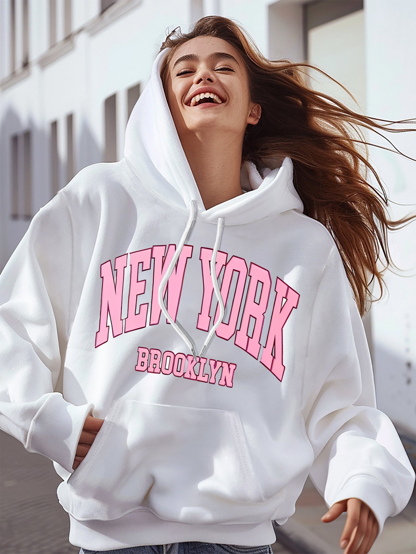 Women's Casual Hoodie with Geometric Print - Cozy Polyester, Drawstring, Pockets | Machine Washable | Fall/Winter Fashion