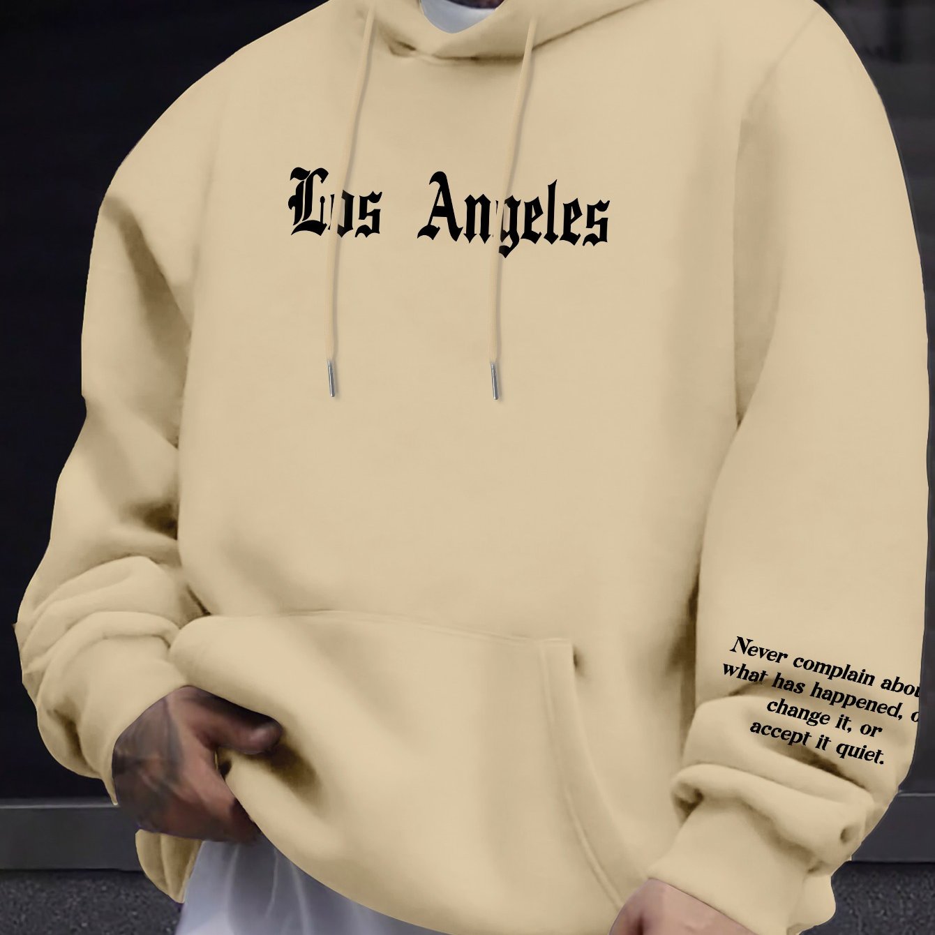 Men's Casual Hooded Sweatshirts with Kangaroo Pocket - Spring/Fall Knit Fabric Pullover with Geometric Pattern, Regular Fit, Polyester Blend with Elastane, Slight Stretch Hoodie