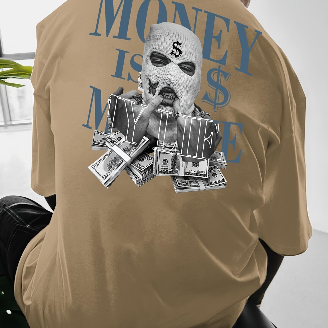 Men'S Streetwear Graphic Money & Wealth Print T-Shirt - 100% Polyester Crew Neck Short Sleeve Loose-Fit Shirt with Slight Stretch - Summer Knit Fabric Geometric Pattern Tee