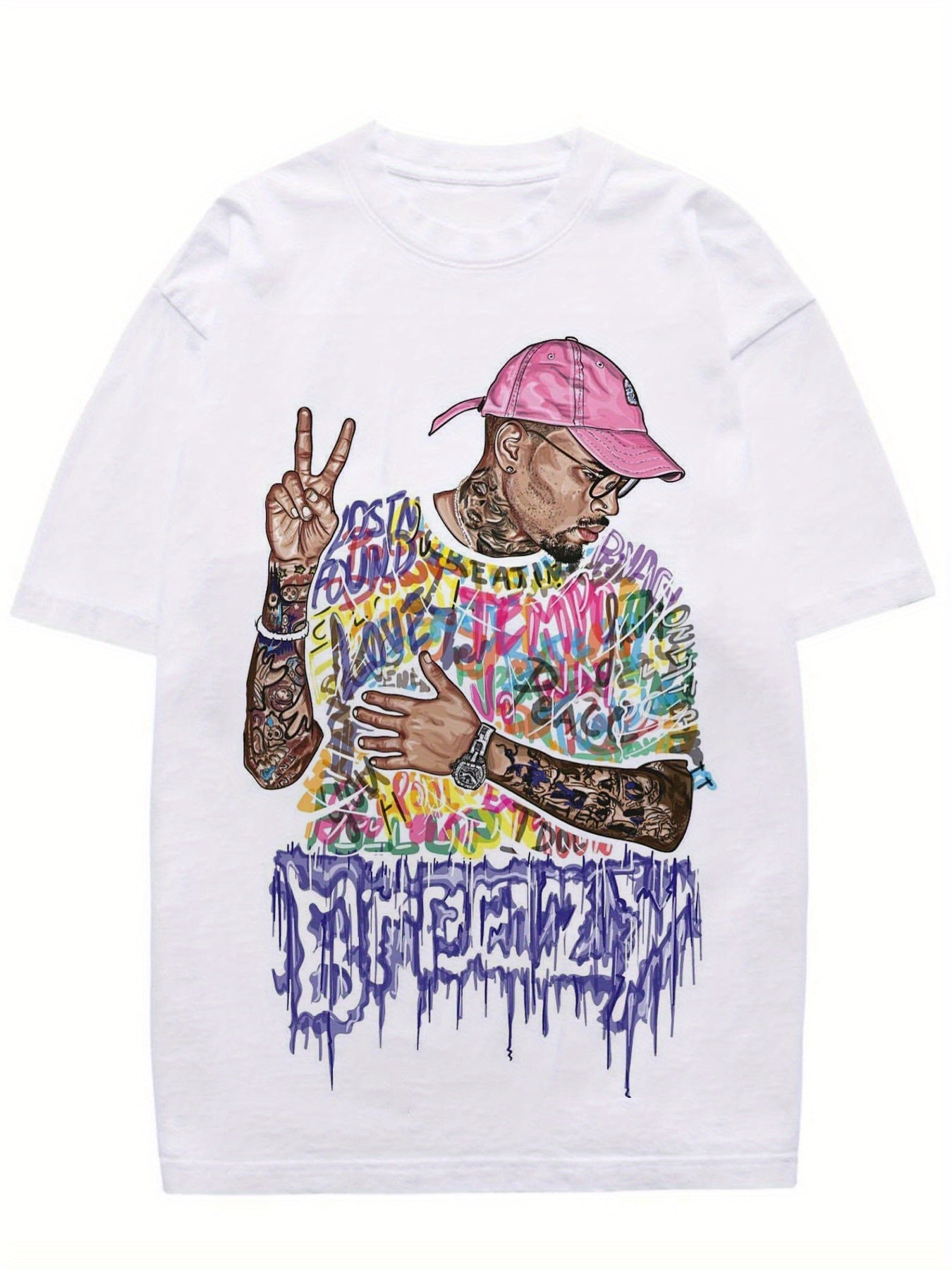 Men'S Hip Hop Man Print T-Shirt, Cotton, Vintage Style, Round Neck, Soft And Breathable, Summer Casual Wear For Adults