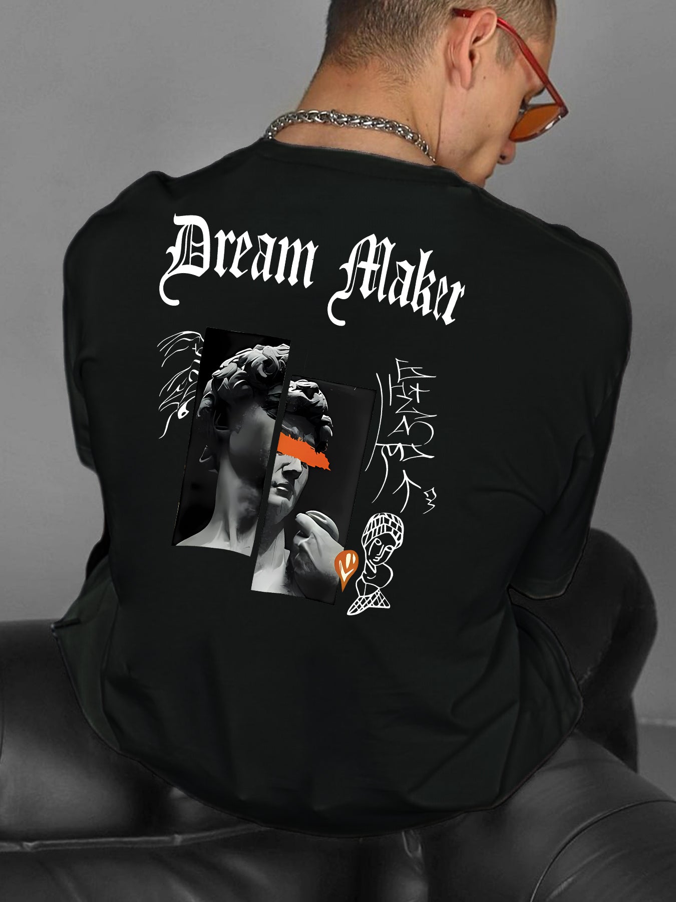 " Dream Maker "Creative Print Casual Novelty T-Shirt For Men, Short Sleeve Summer& Spring Top, Comfort Fit, Stylish Streetwear Crew Neck Tee For Daily Wear