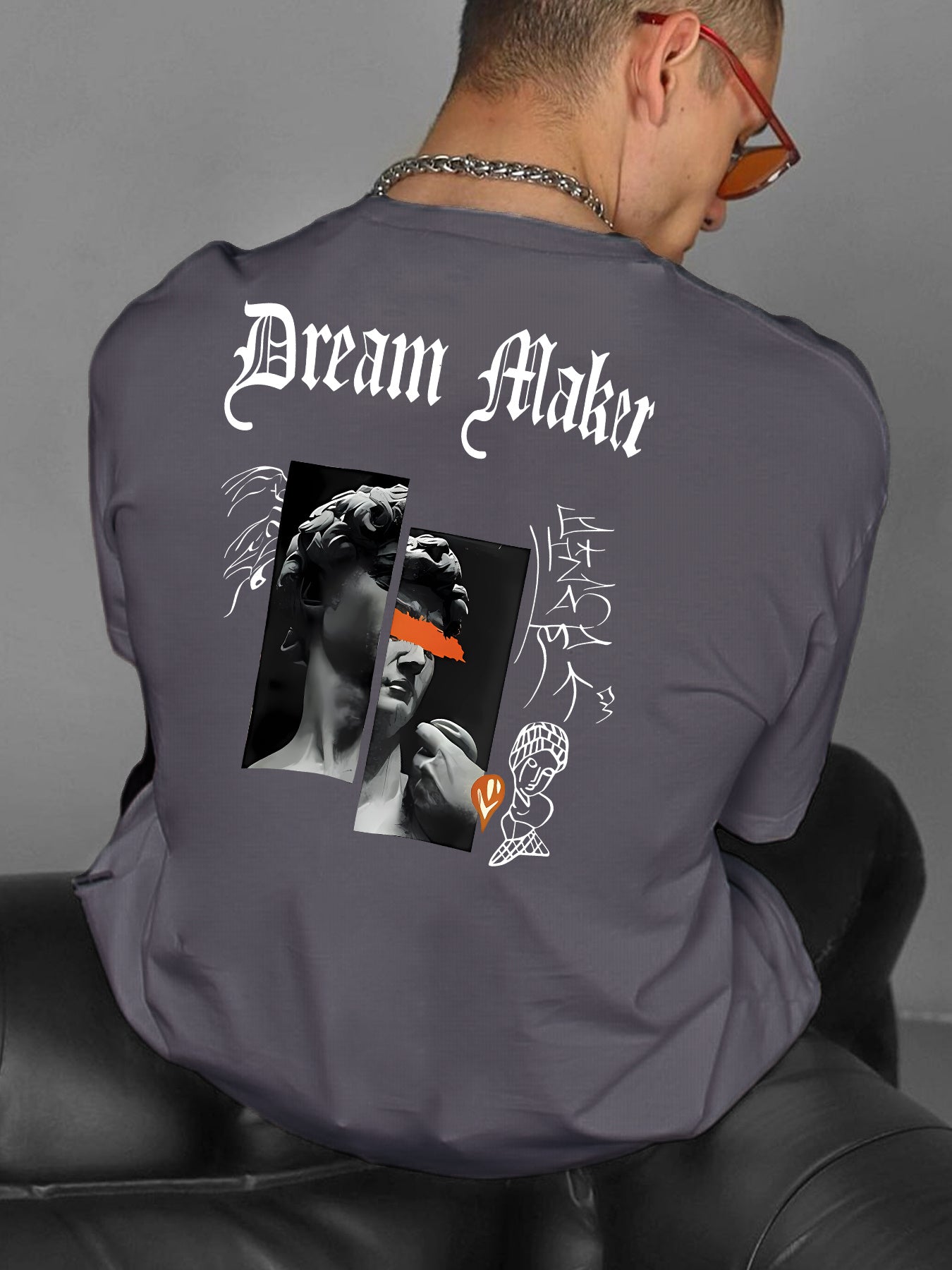 " Dream Maker "Creative Print Casual Novelty T-Shirt For Men, Short Sleeve Summer& Spring Top, Comfort Fit, Stylish Streetwear Crew Neck Tee For Daily Wear