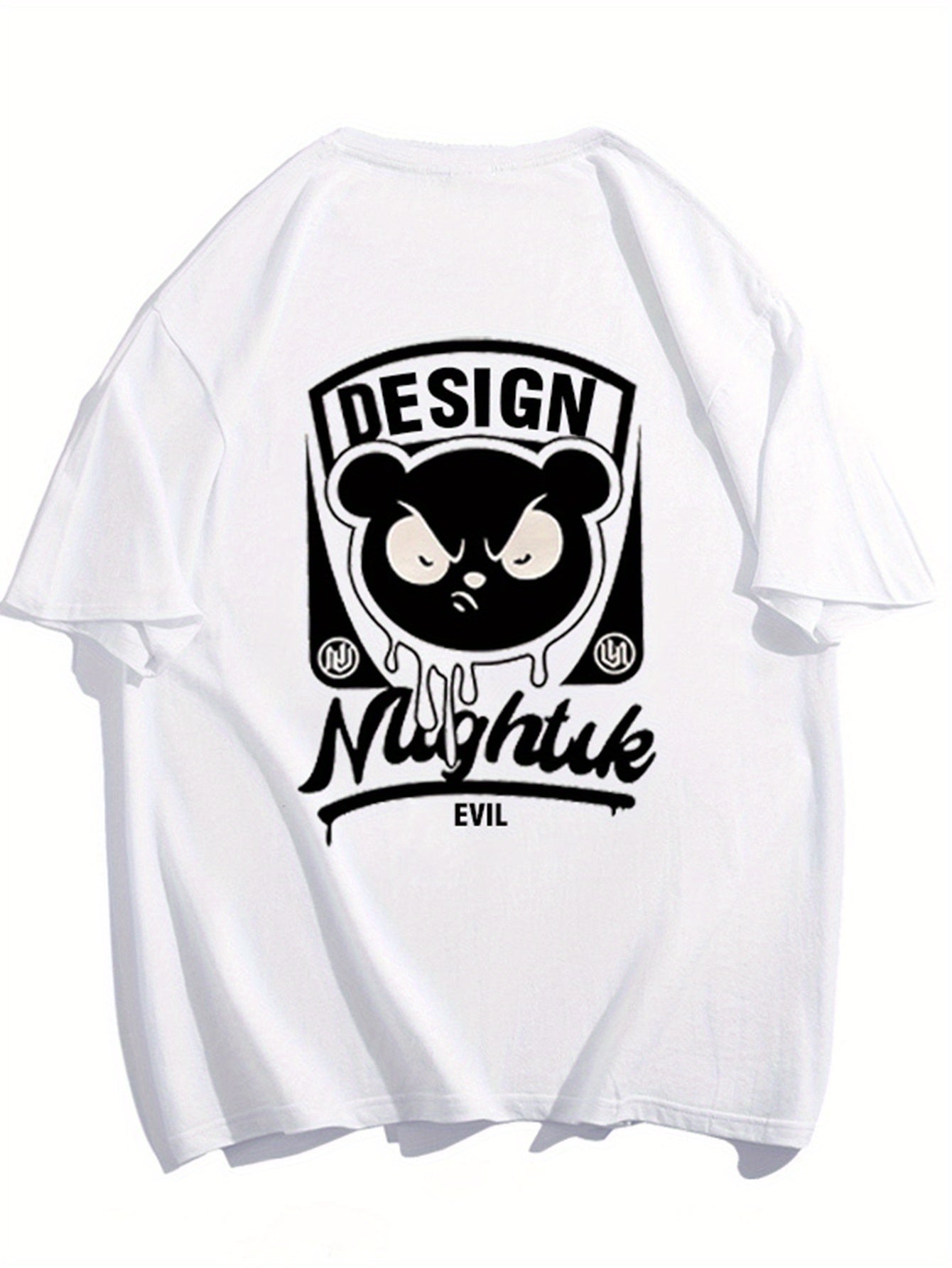 Men's 100% Cotton Bear Graphic Print T-shirt, Casual Short Sleeve Crew Neck Tee, Men's Clothing For Summer Outdoor