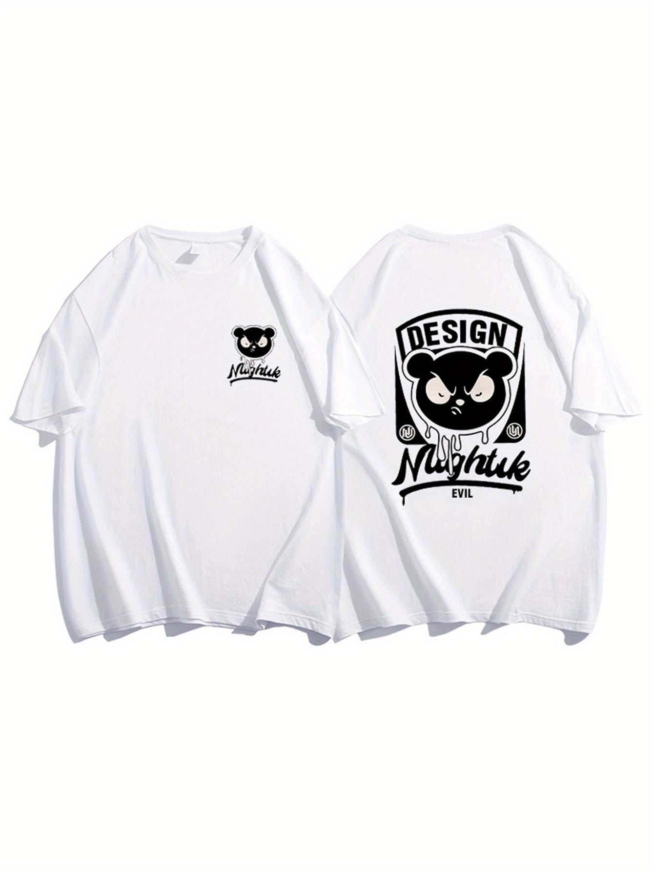 Men's 100% Cotton Bear Graphic Print T-shirt, Casual Short Sleeve Crew Neck Tee, Men's Clothing For Summer Outdoor