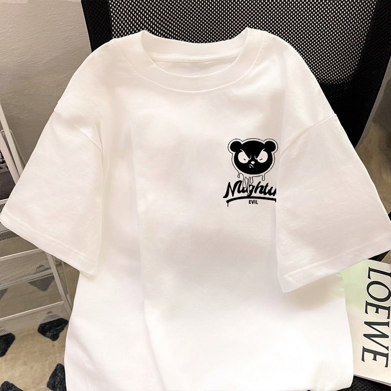 Men's 100% Cotton Bear Graphic Print T-shirt, Casual Short Sleeve Crew Neck Tee, Men's Clothing For Summer Outdoor