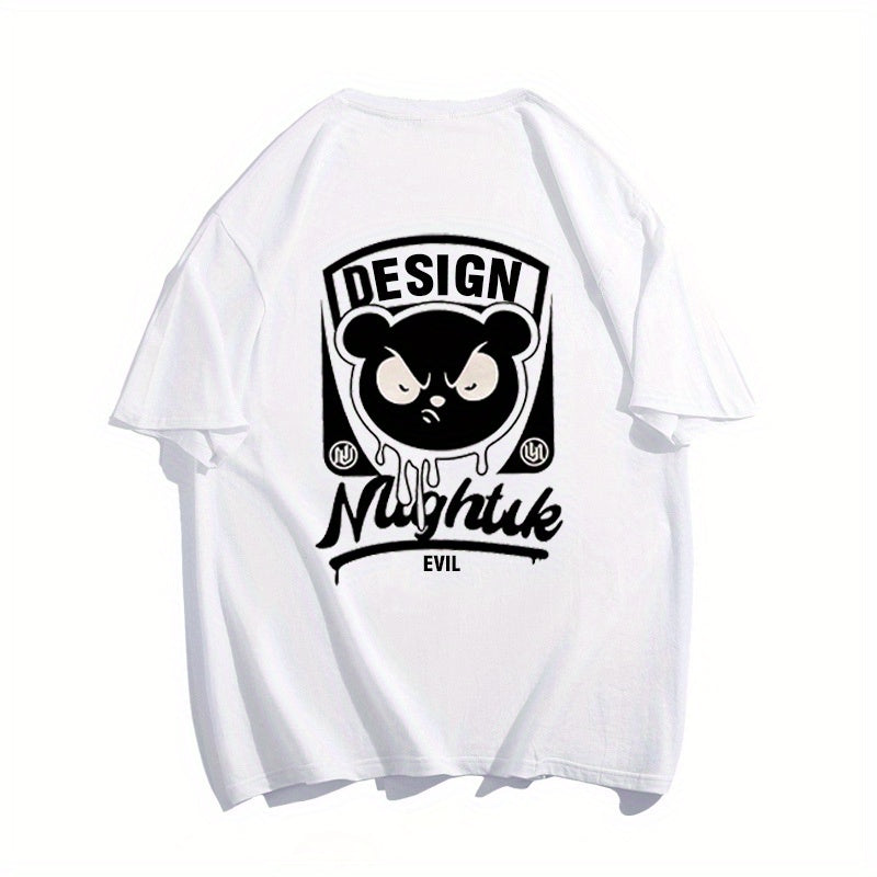 Men's 100% Cotton Bear Graphic Print T-shirt, Casual Short Sleeve Crew Neck Tee, Men's Clothing For Summer Outdoor
