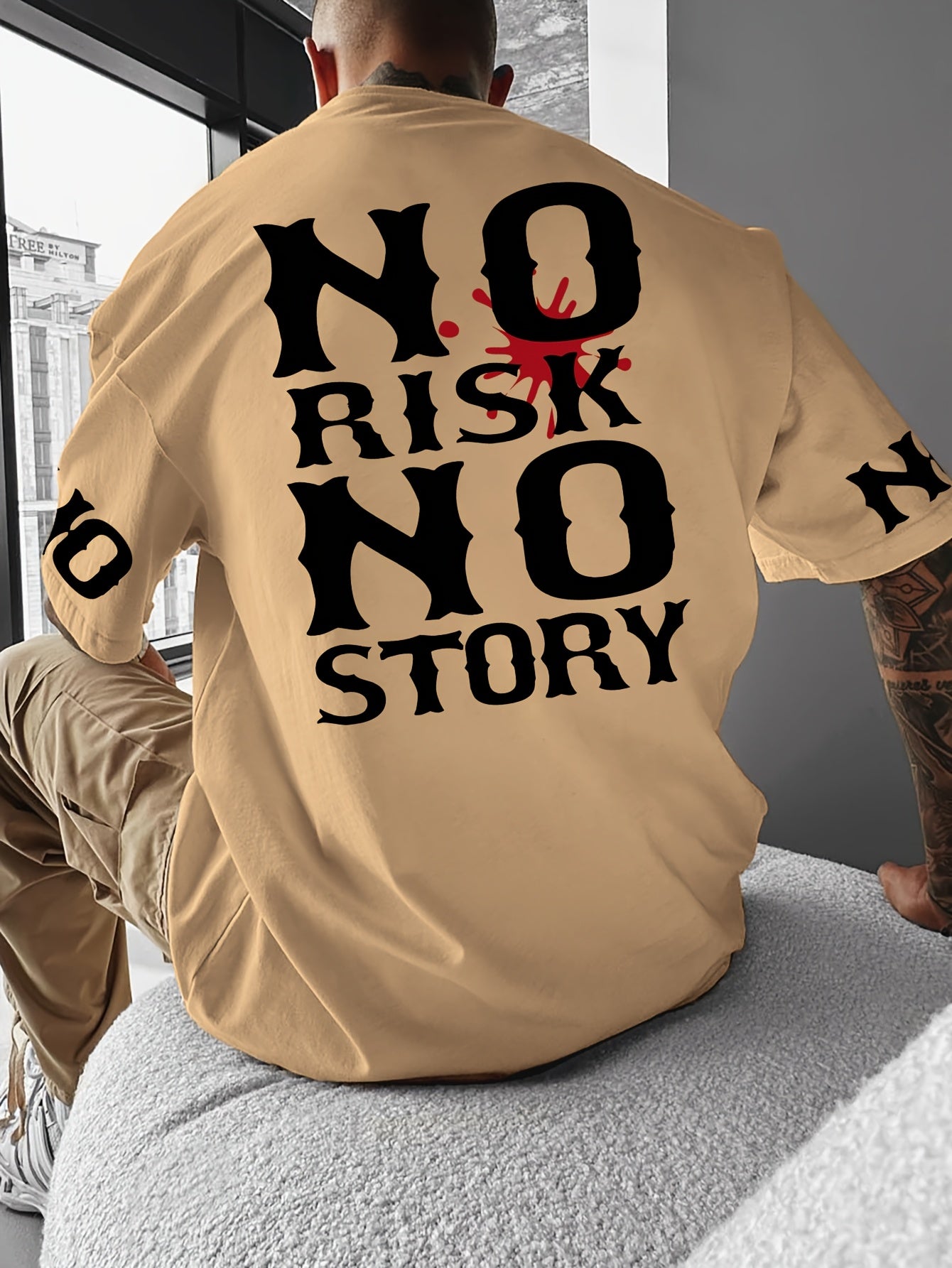 Men's Casual Loose-Fit T-Shirt with Stylish Letter Print - Breathable Polyester, Round Neck, Summer Wear