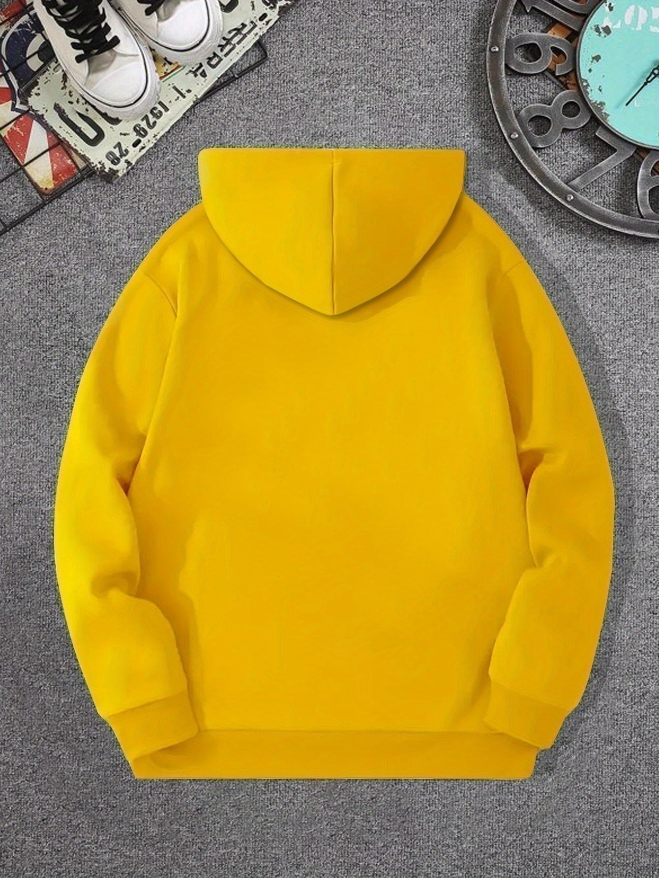 Men's Casual Hooded Sweatshirts with Geometric Number Pattern - Knit Fabric Polyester Blend with Slight Stretch, Hoodie for Spring/Fall Season - Regular Fit Pullover with Hood - Polyester 95%, Elastane 5%