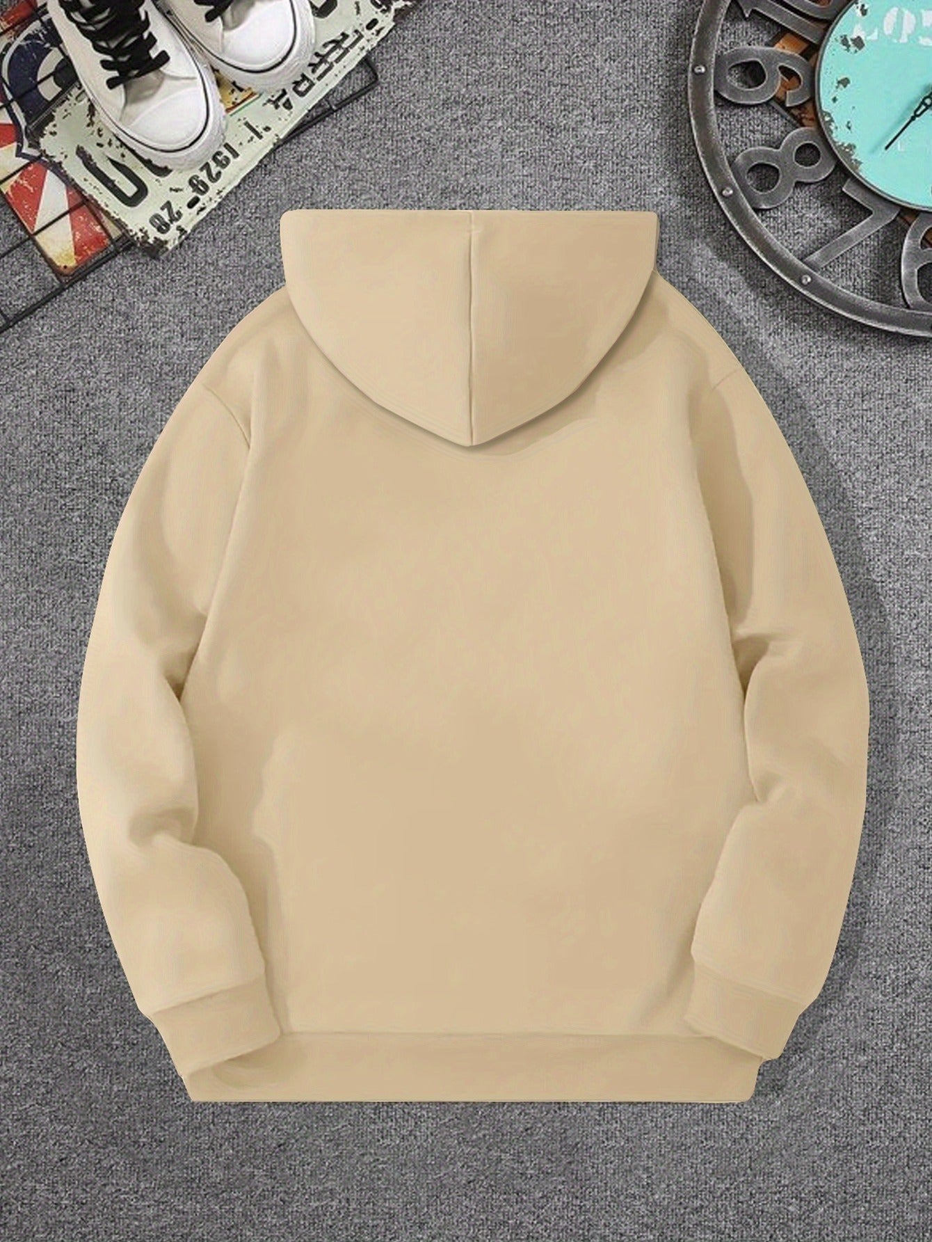 Men's Casual Hooded Sweatshirts with Geometric Number Pattern - Knit Fabric Polyester Blend with Slight Stretch, Hoodie for Spring/Fall Season - Regular Fit Pullover with Hood - Polyester 95%, Elastane 5%