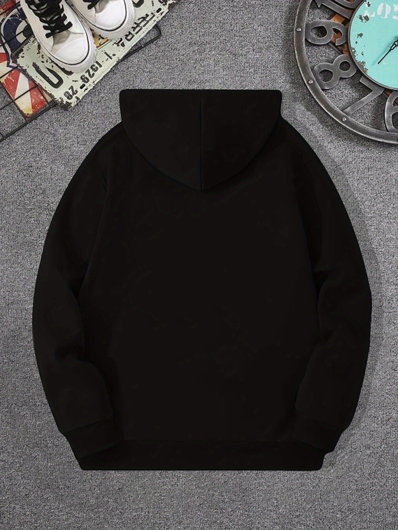Men's Casual Hooded Sweatshirts with Geometric Number Pattern - Knit Fabric Polyester Blend with Slight Stretch, Hoodie for Spring/Fall Season - Regular Fit Pullover with Hood - Polyester 95%, Elastane 5%