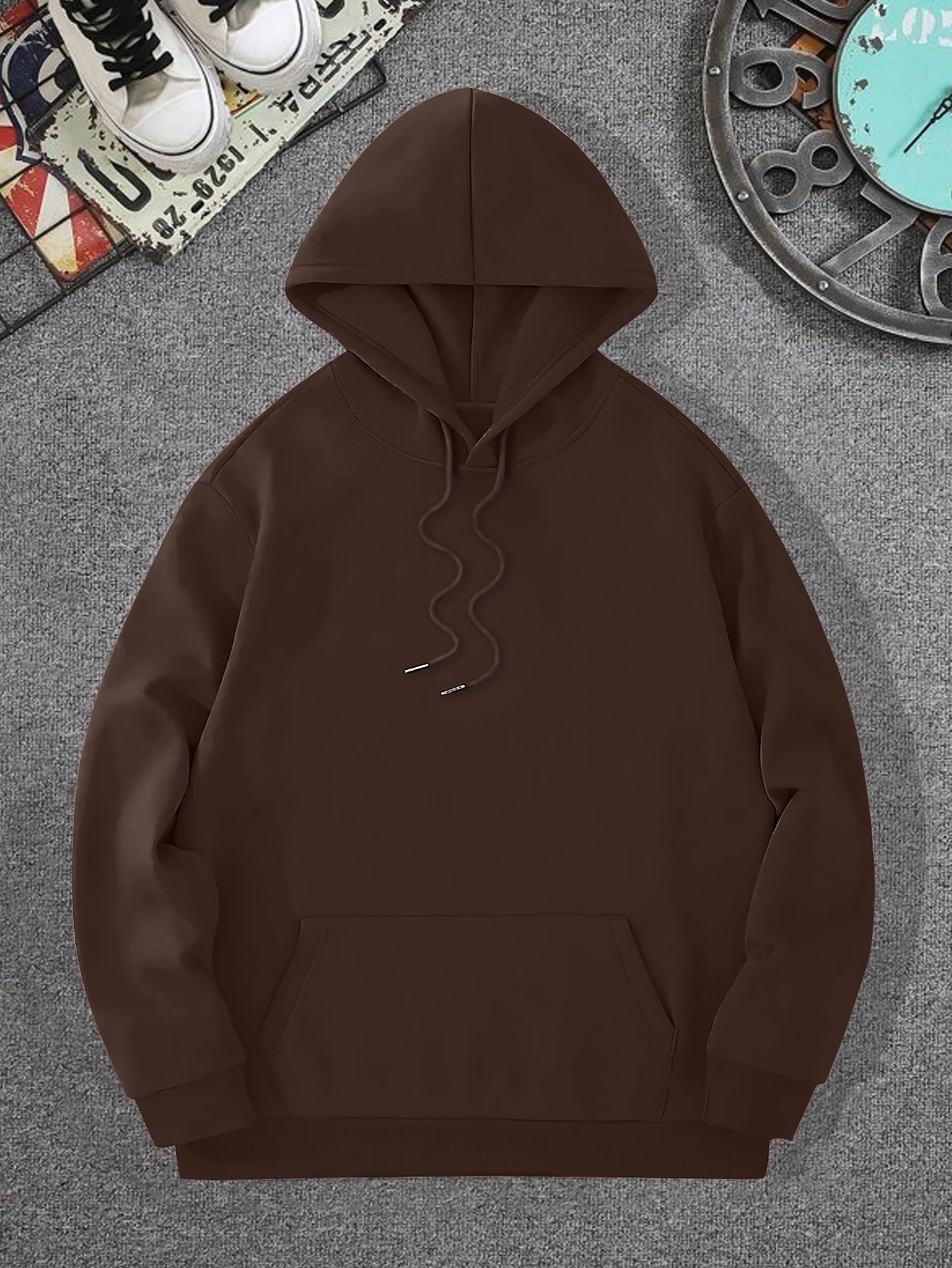 Men's Spring/Autumn Vintage Trendy Hoodie, Japanese Style, Geometric Pattern, Knitted Fabric, Casual Polyester, Regular Fit, Pullover with Hood