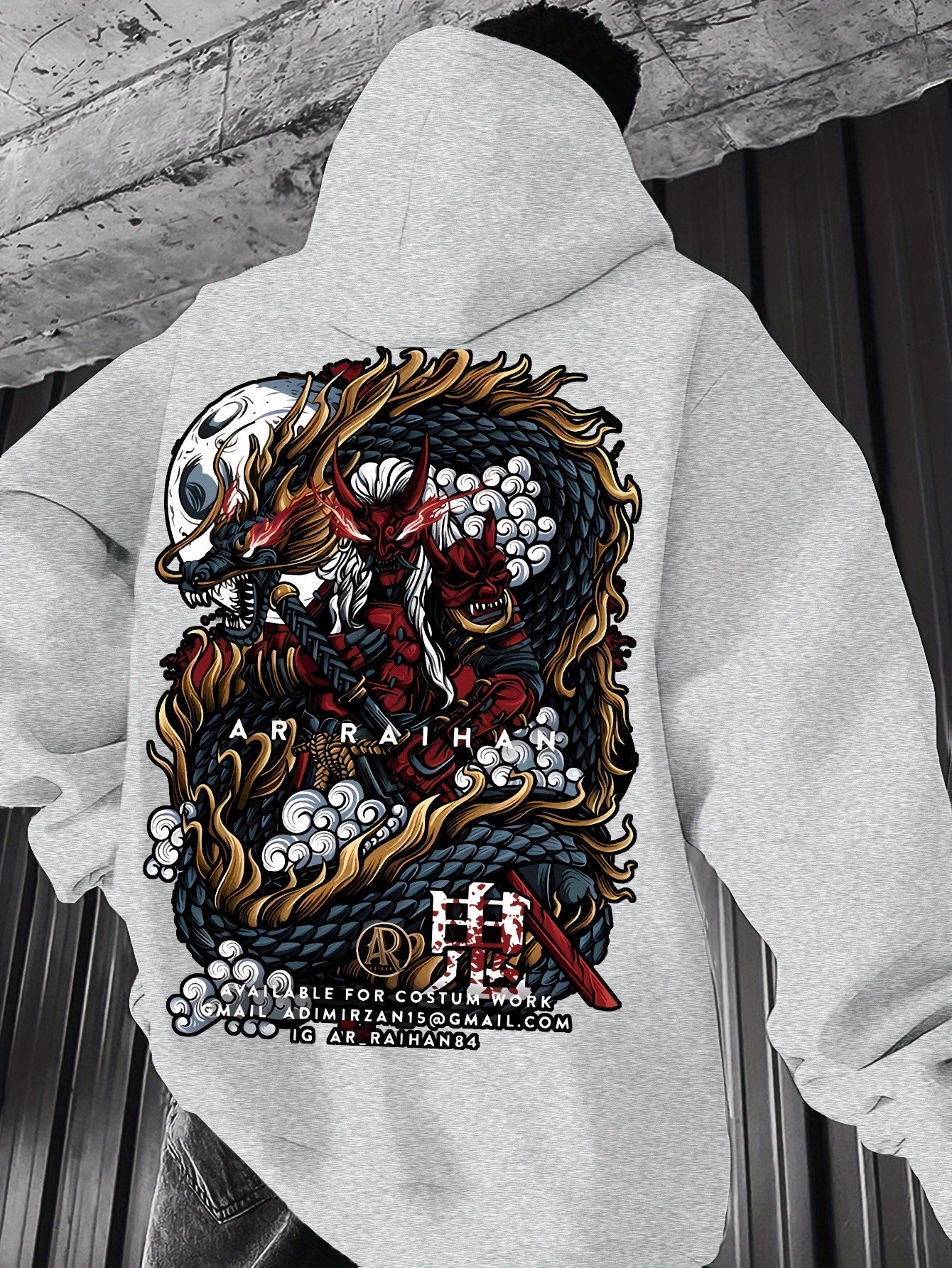 Men's Spring/Autumn Vintage Trendy Hoodie, Japanese Style, Geometric Pattern, Knitted Fabric, Casual Polyester, Regular Fit, Pullover with Hood