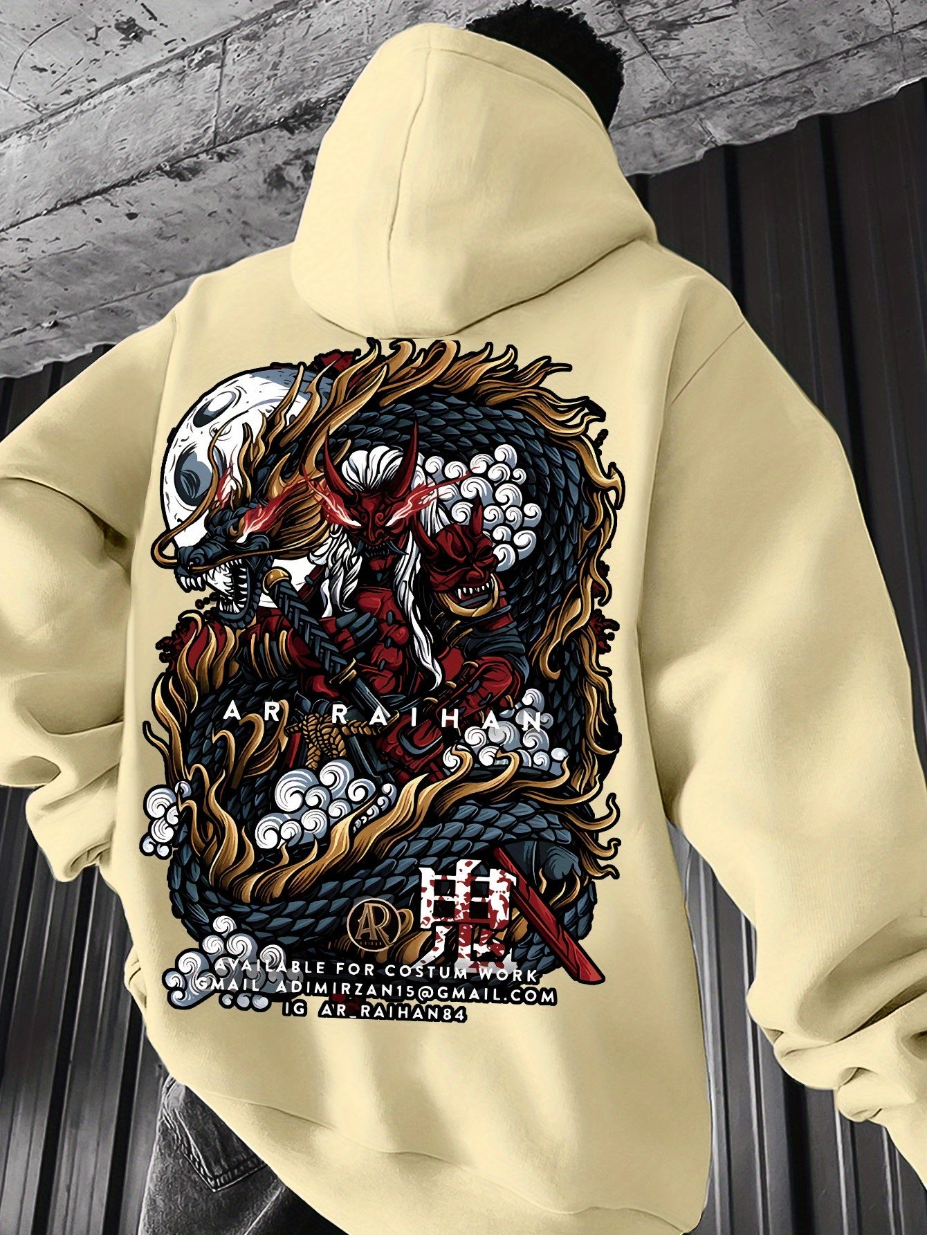 Men's Spring/Autumn Vintage Trendy Hoodie, Japanese Style, Geometric Pattern, Knitted Fabric, Casual Polyester, Regular Fit, Pullover with Hood