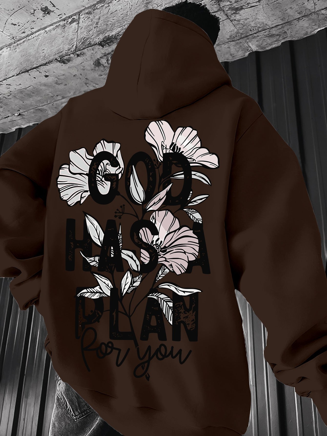 Men's Vintage-Inspired "GOD HAS A PLAN" Floral Hoodie - Casual Knit Polyester Blend, Long Sleeve with Kangaroo Pocket, Machine Washable - Perfect for Spring/Fall, Oversized Hoodie