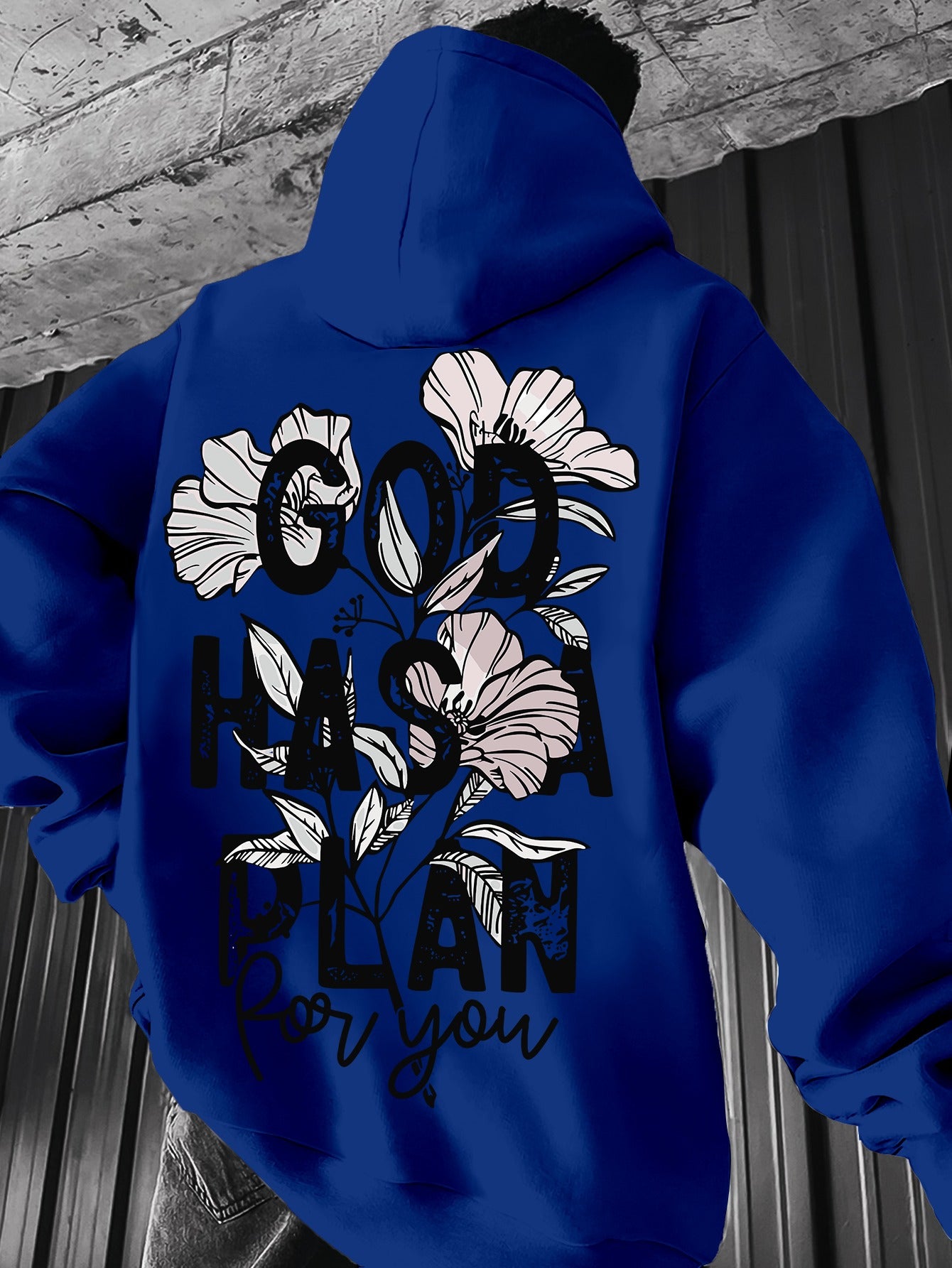 Men's Vintage-Inspired "GOD HAS A PLAN" Floral Hoodie - Casual Knit Polyester Blend, Long Sleeve with Kangaroo Pocket, Machine Washable - Perfect for Spring/Fall, Oversized Hoodie