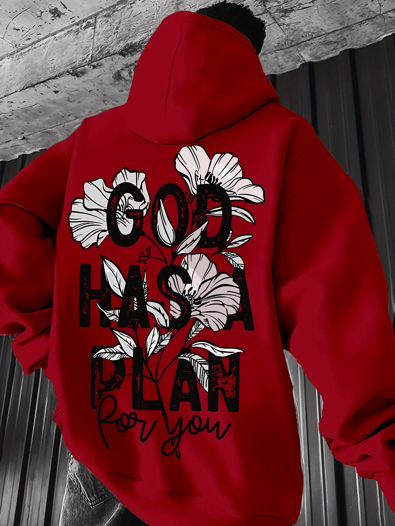 Men's Vintage-Inspired "GOD HAS A PLAN" Floral Hoodie - Casual Knit Polyester Blend, Long Sleeve with Kangaroo Pocket, Machine Washable - Perfect for Spring/Fall, Oversized Hoodie